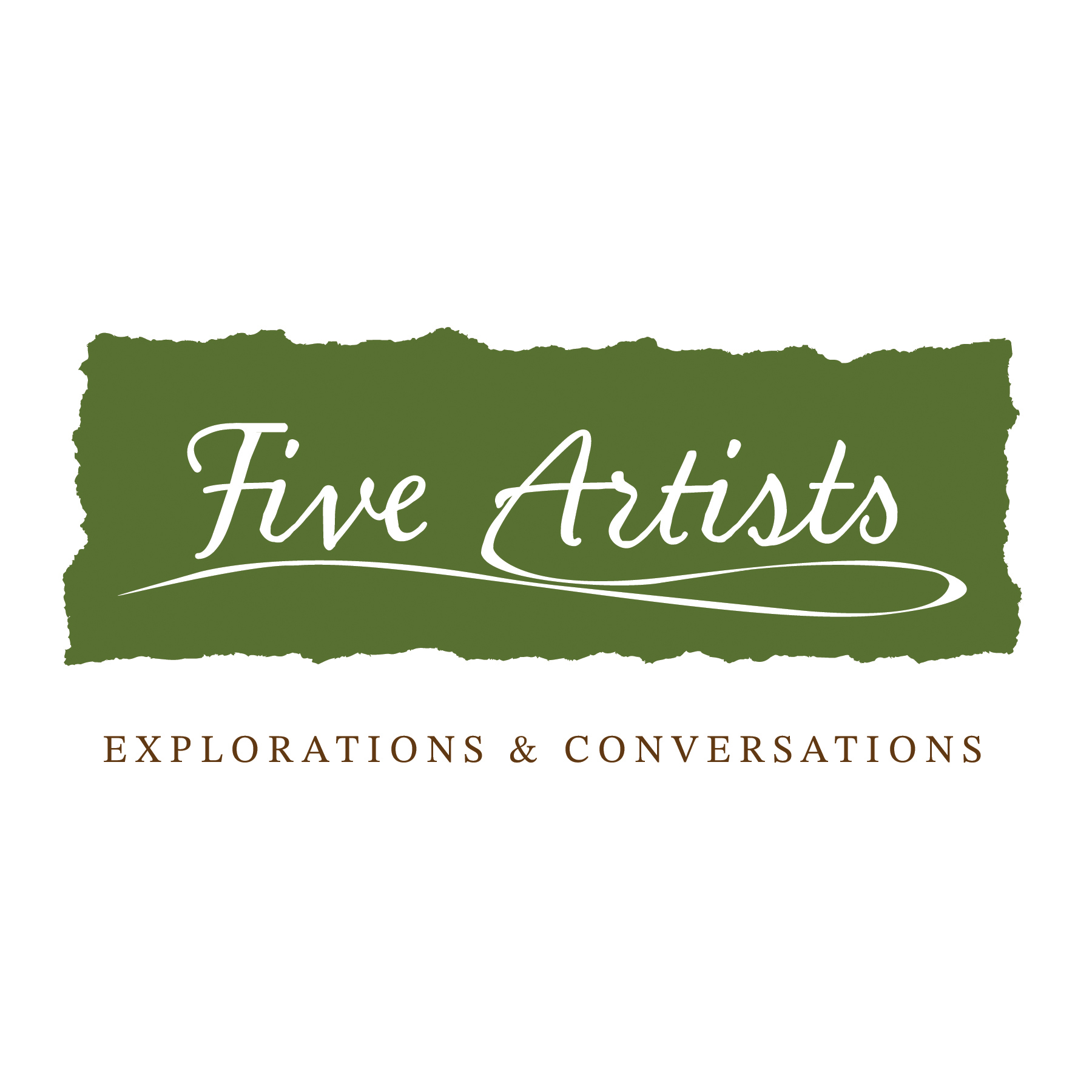 A logo with the words Five artists: Explorations and Conversations