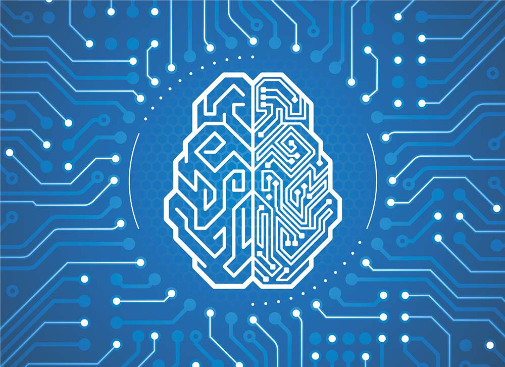 brain image surrounded by circuit diagram