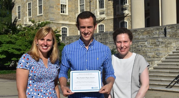 From left to right: Sarah Zappe, Joseph Tise and Kristen Hochstedt in front of Old Main