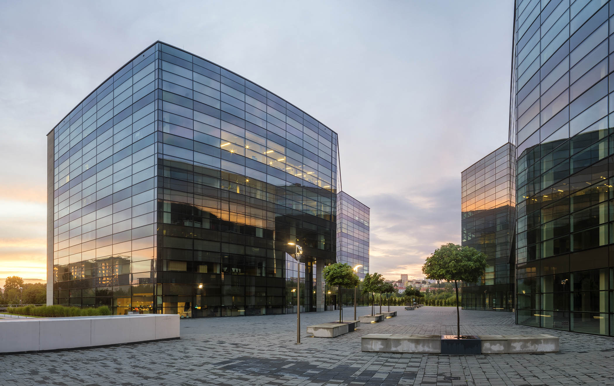 Modern office building in the evening