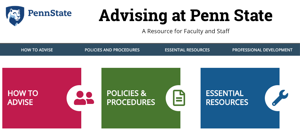 Screenshot of the Advising at Penn State homepage