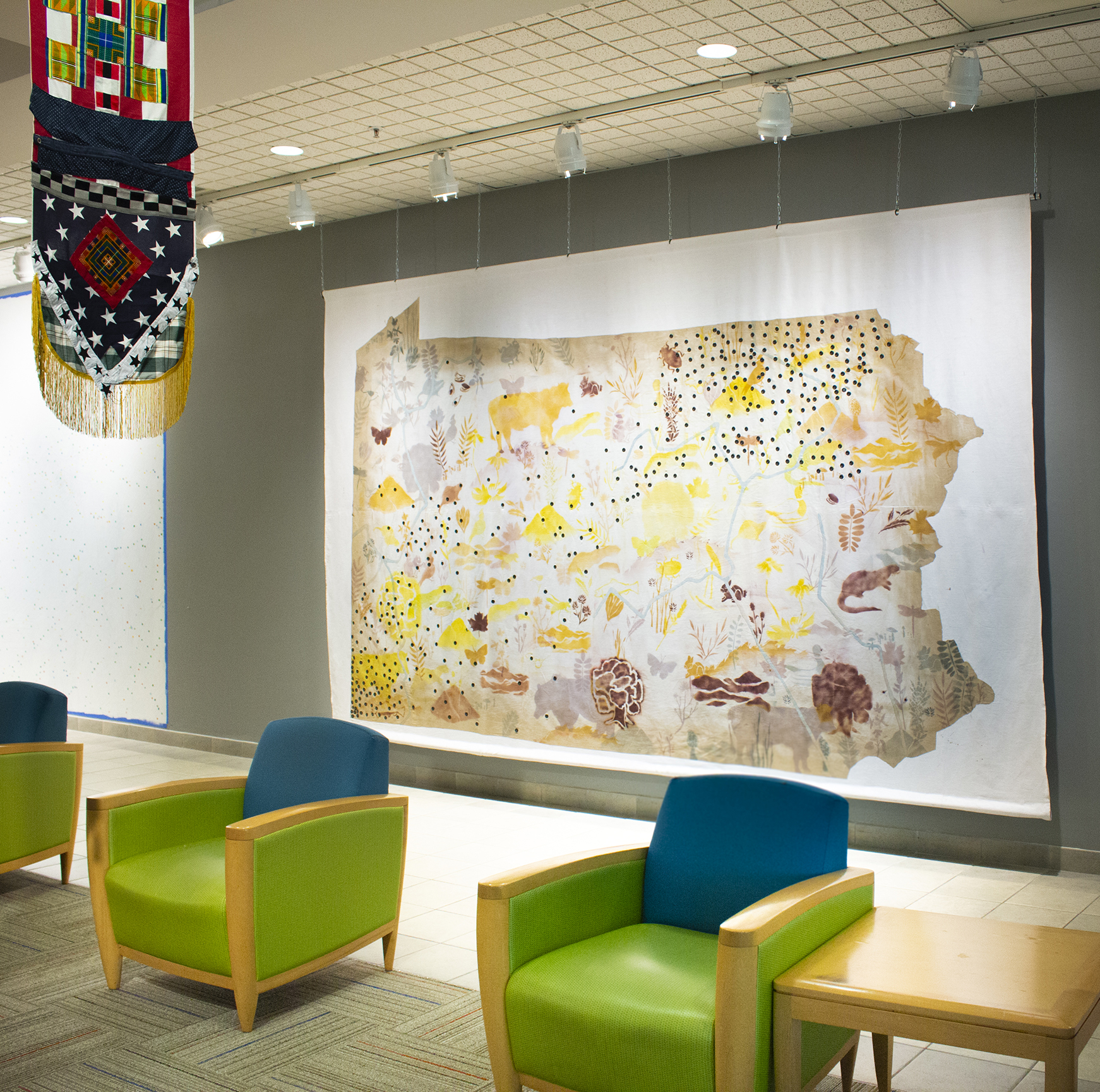 Image of large Pennsylvania map on wall behind chairs