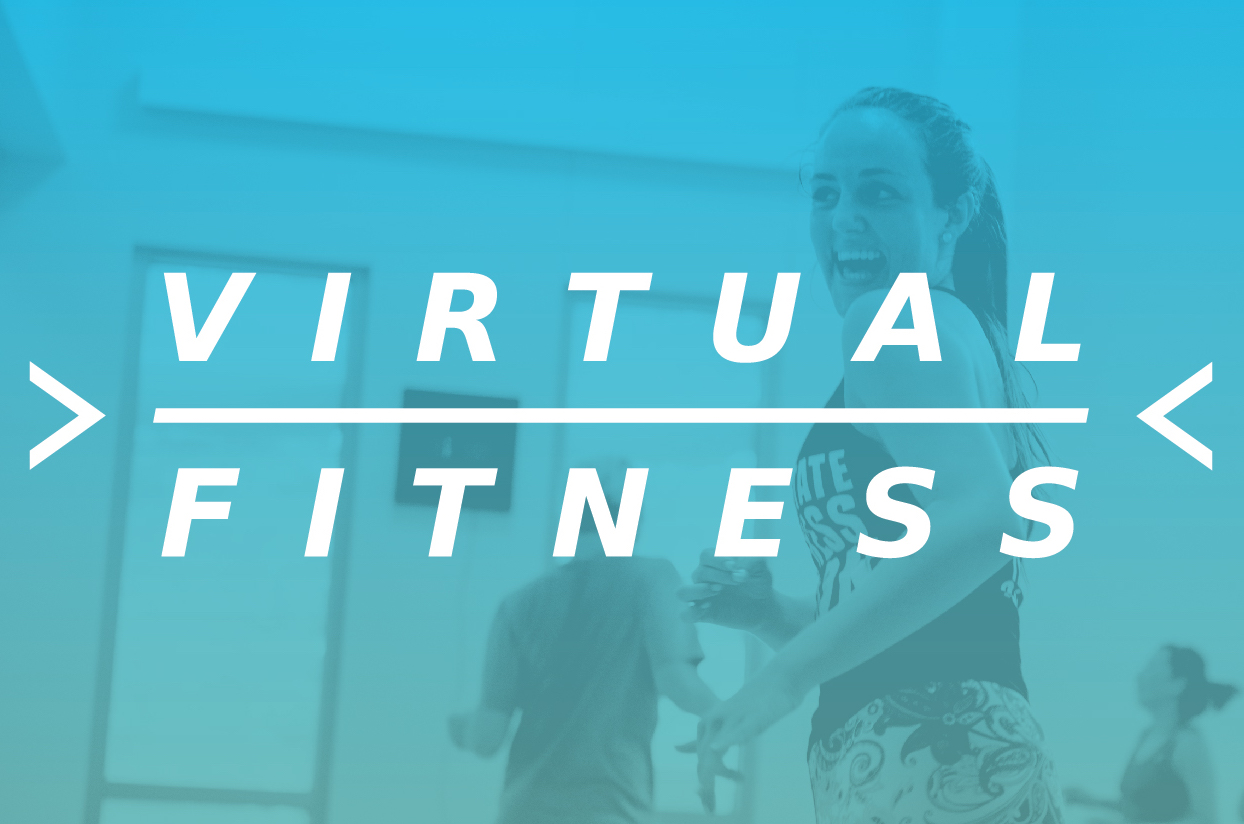 Virtual Fitness graphic with faded image as background