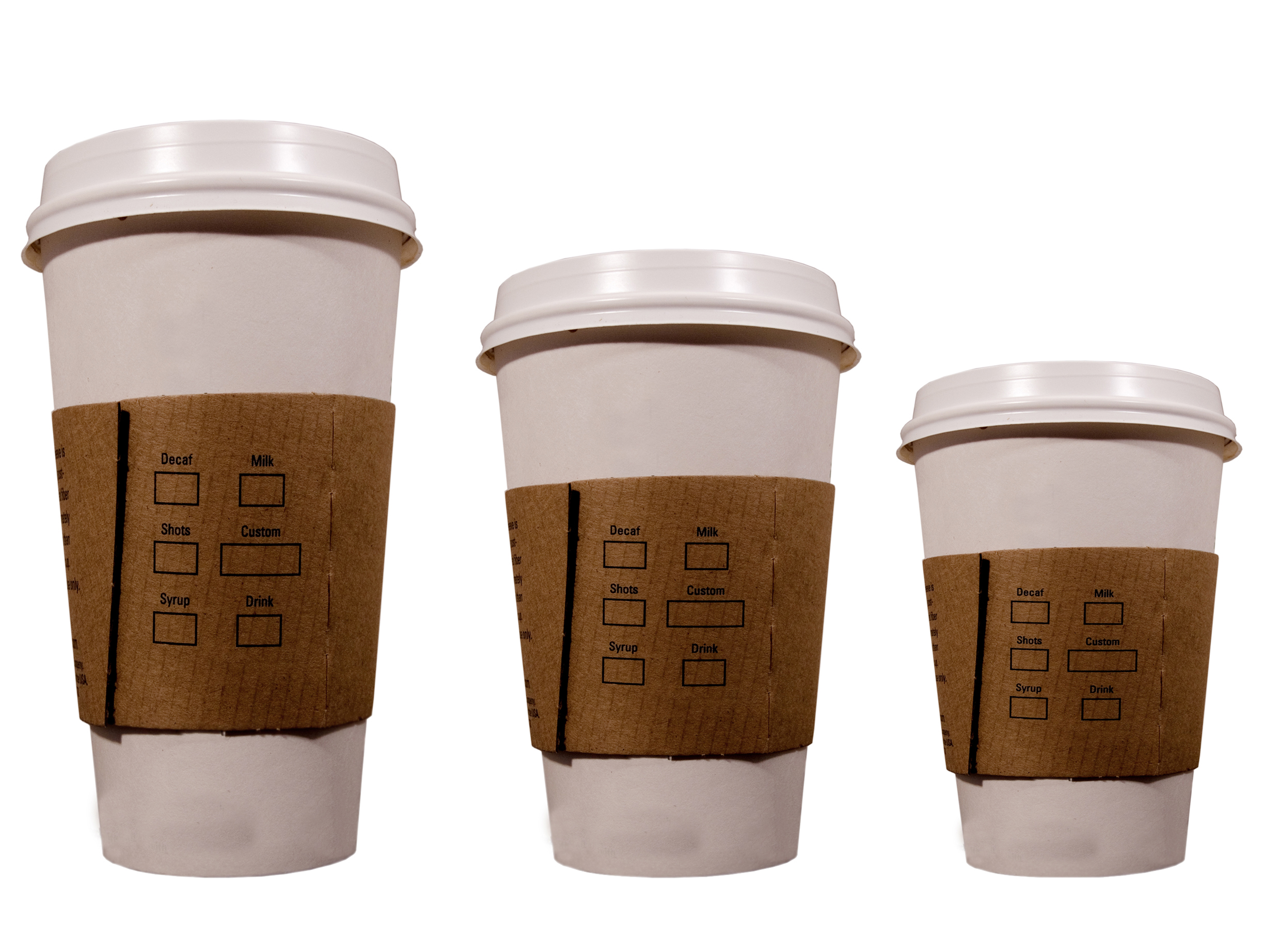 Coffee cups in three sizes: small, medium and large