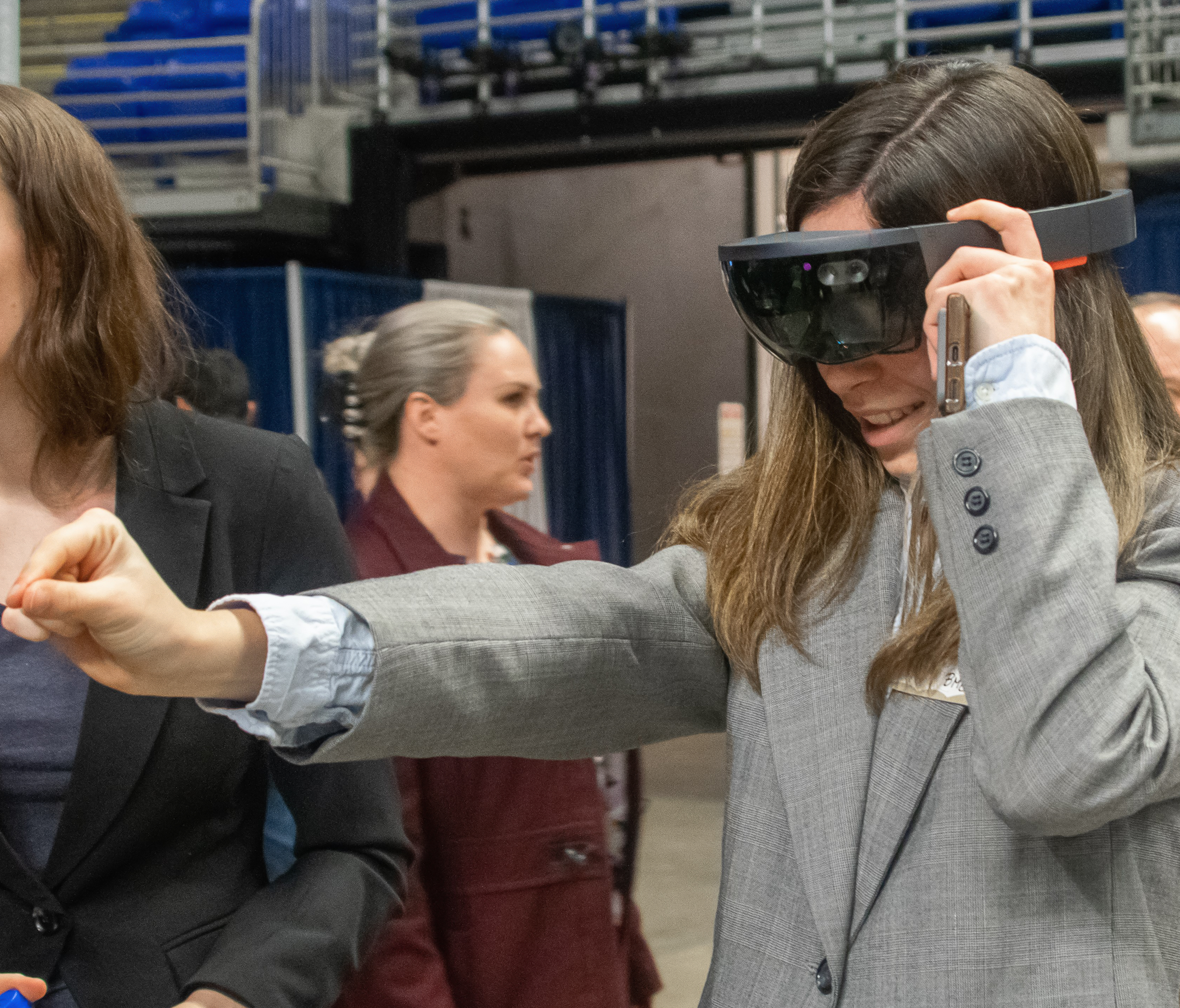 female student using VR googles 