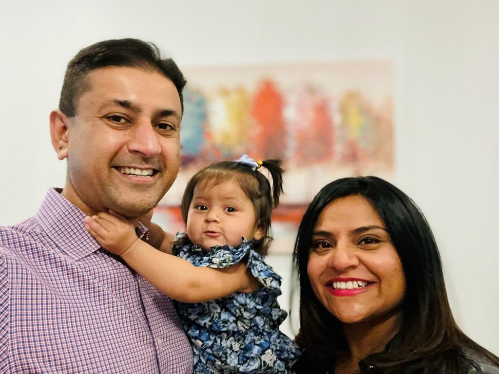 Ankur Tarnacha and Angela Govila with their daughter Adriane