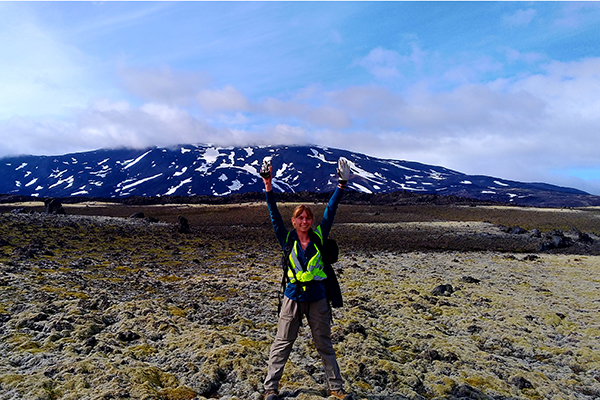 Penn State undergraduate student Catherine Hanagan at the location of a volcano in Iceland 