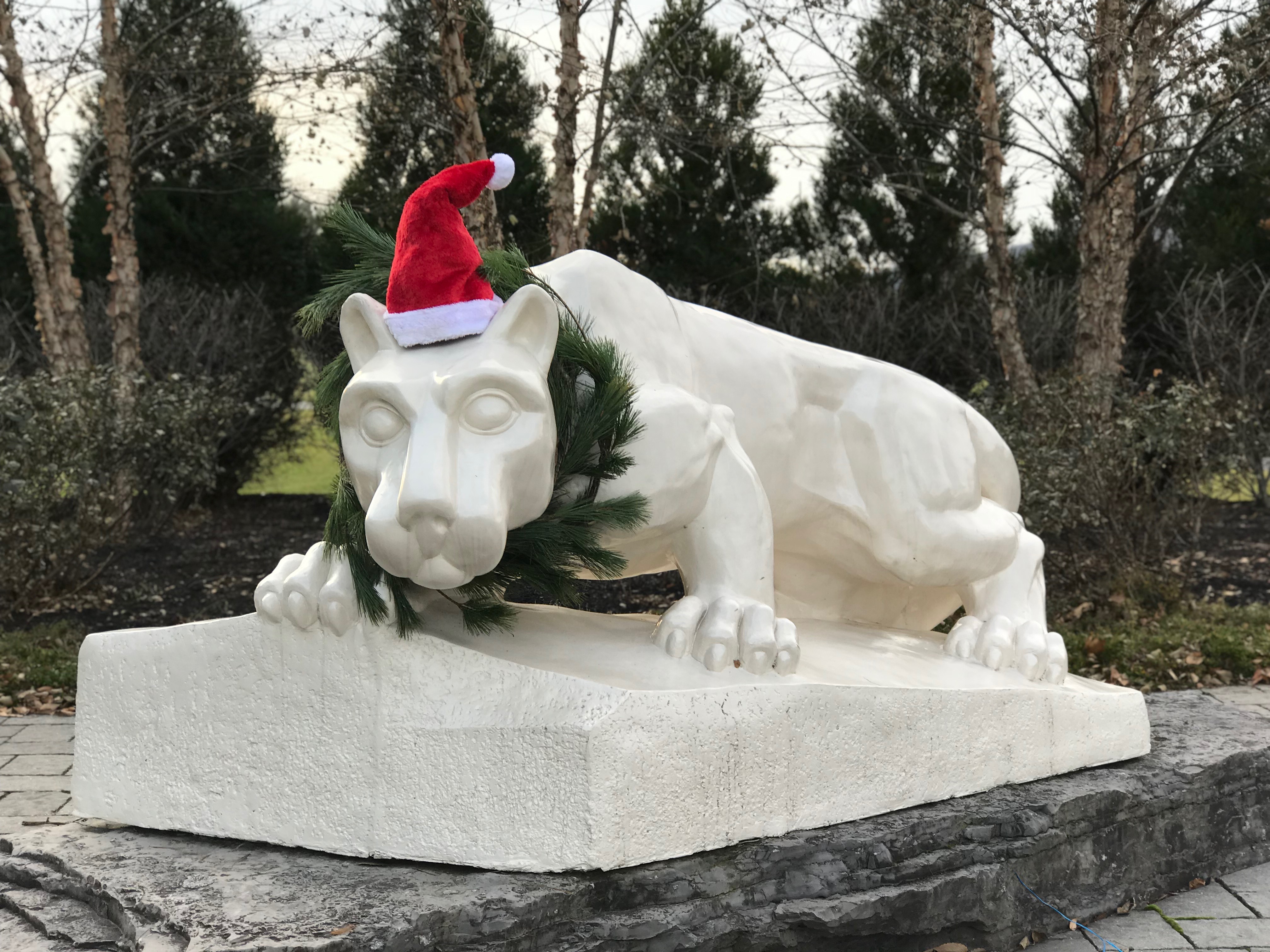 Nittany Lion Shrine with santa hat