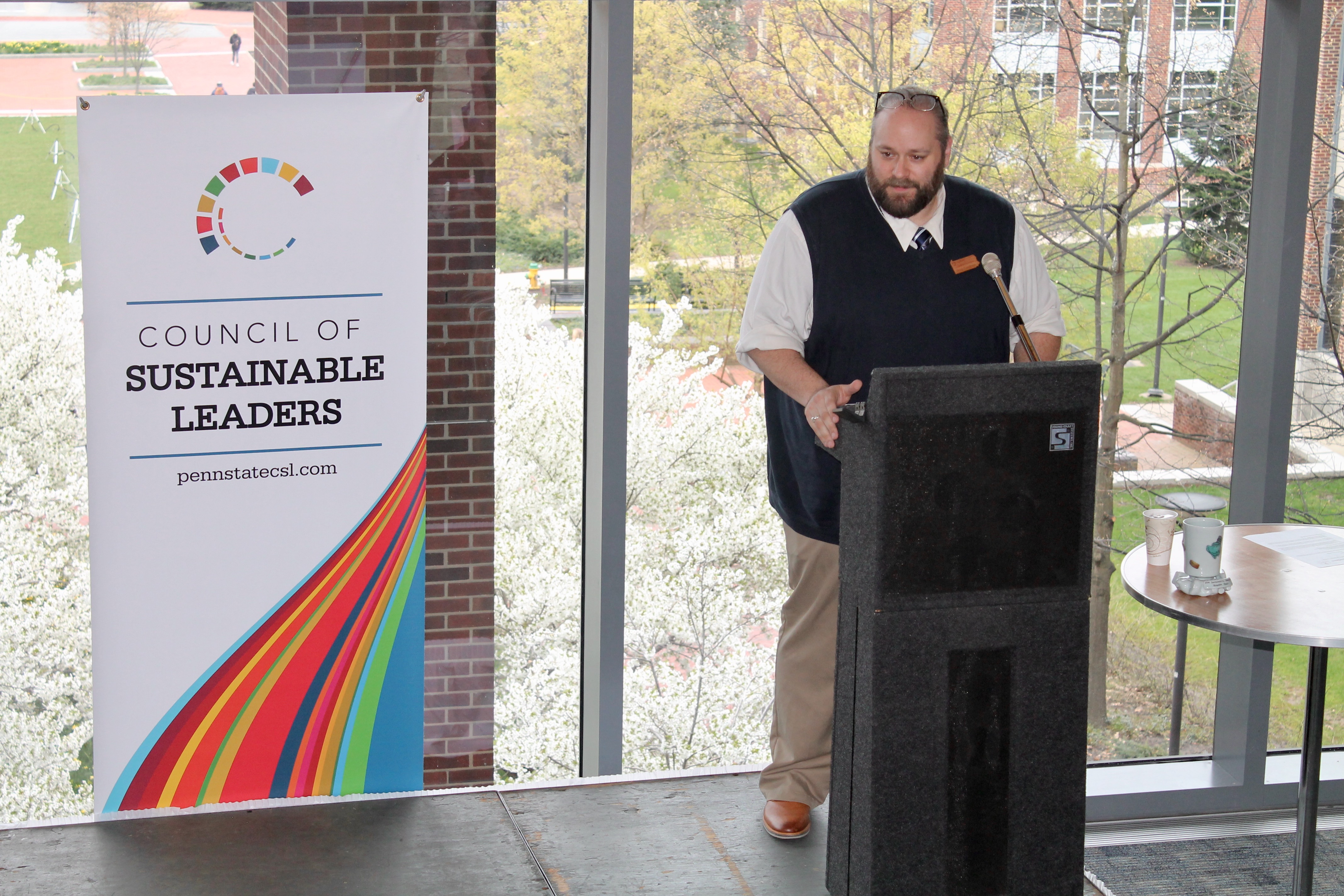 SI Associate Director for Student Engagement Doug Goldstein speaks at Student Sustainability Awards