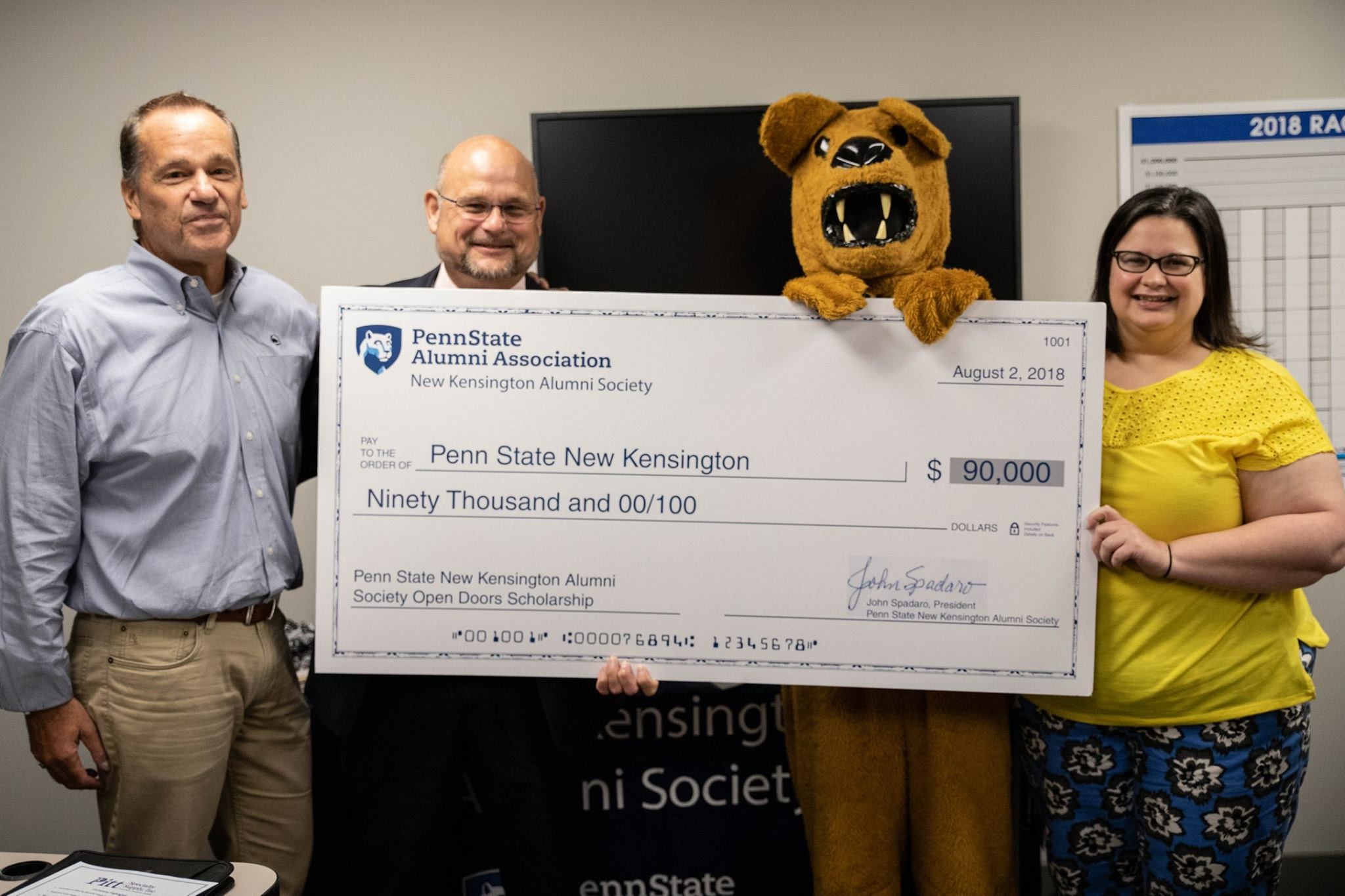 John Spadaro, Kevin Snider, Nittany Lion and Vera Spina Greenwald