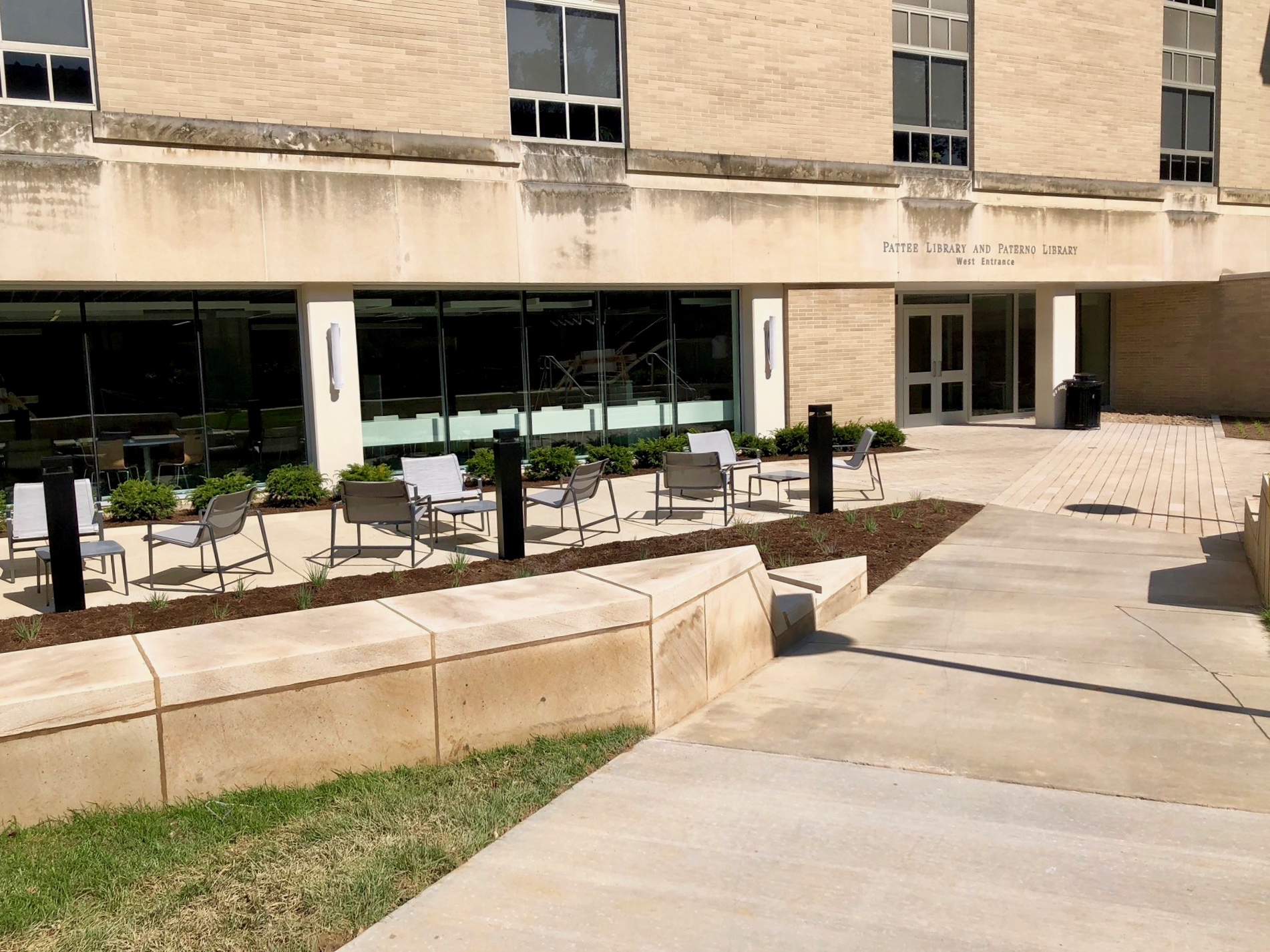 exterior building photo of west entrance Pattee Library and Paterno Library