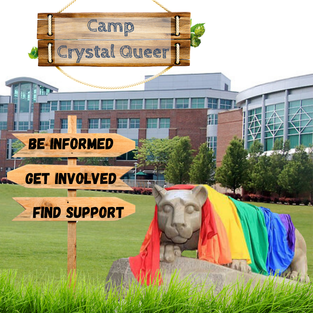 HUB, Lion Shrine with Rainbow Flag, Camp Crystal Queer sign