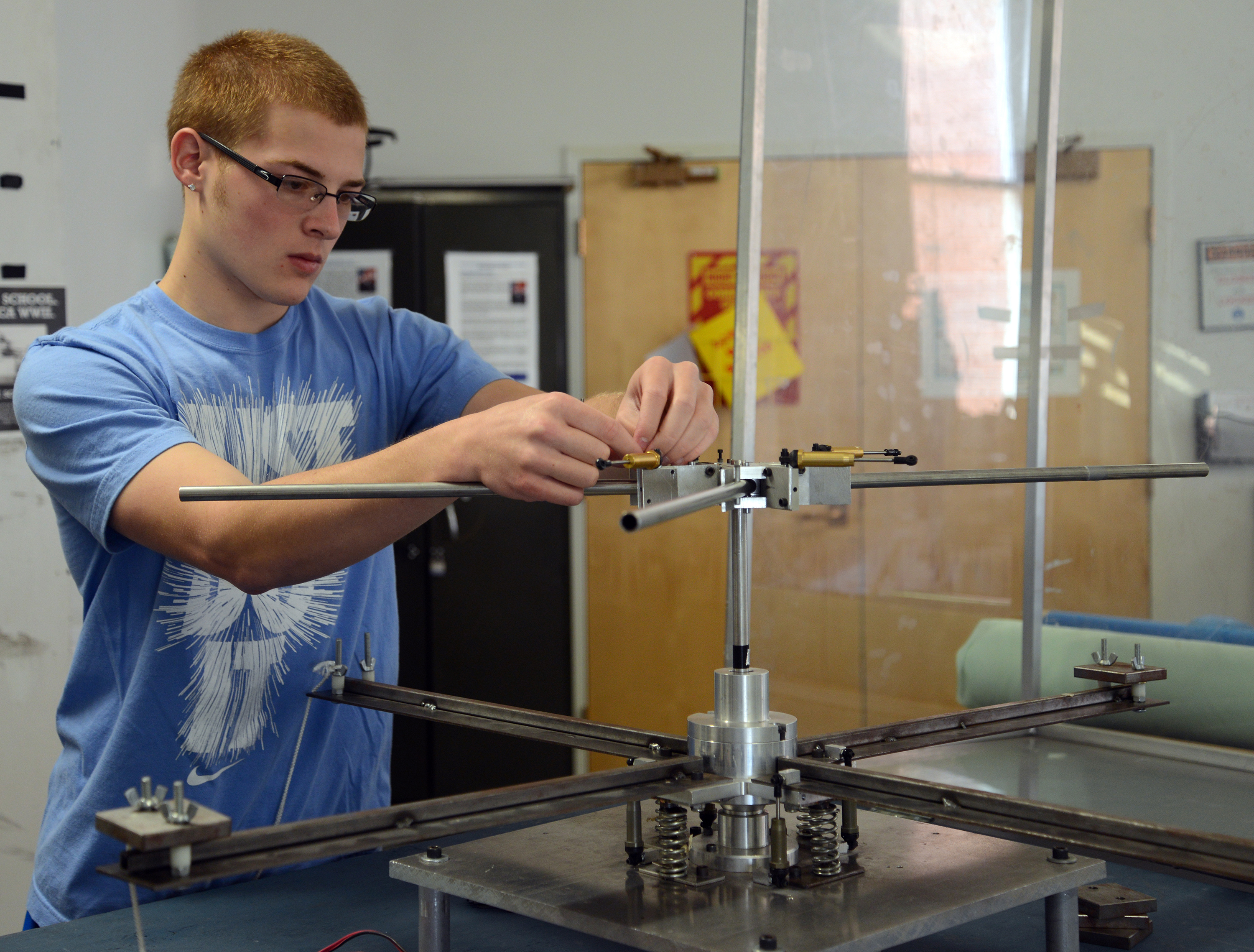 Student sets up test rotor