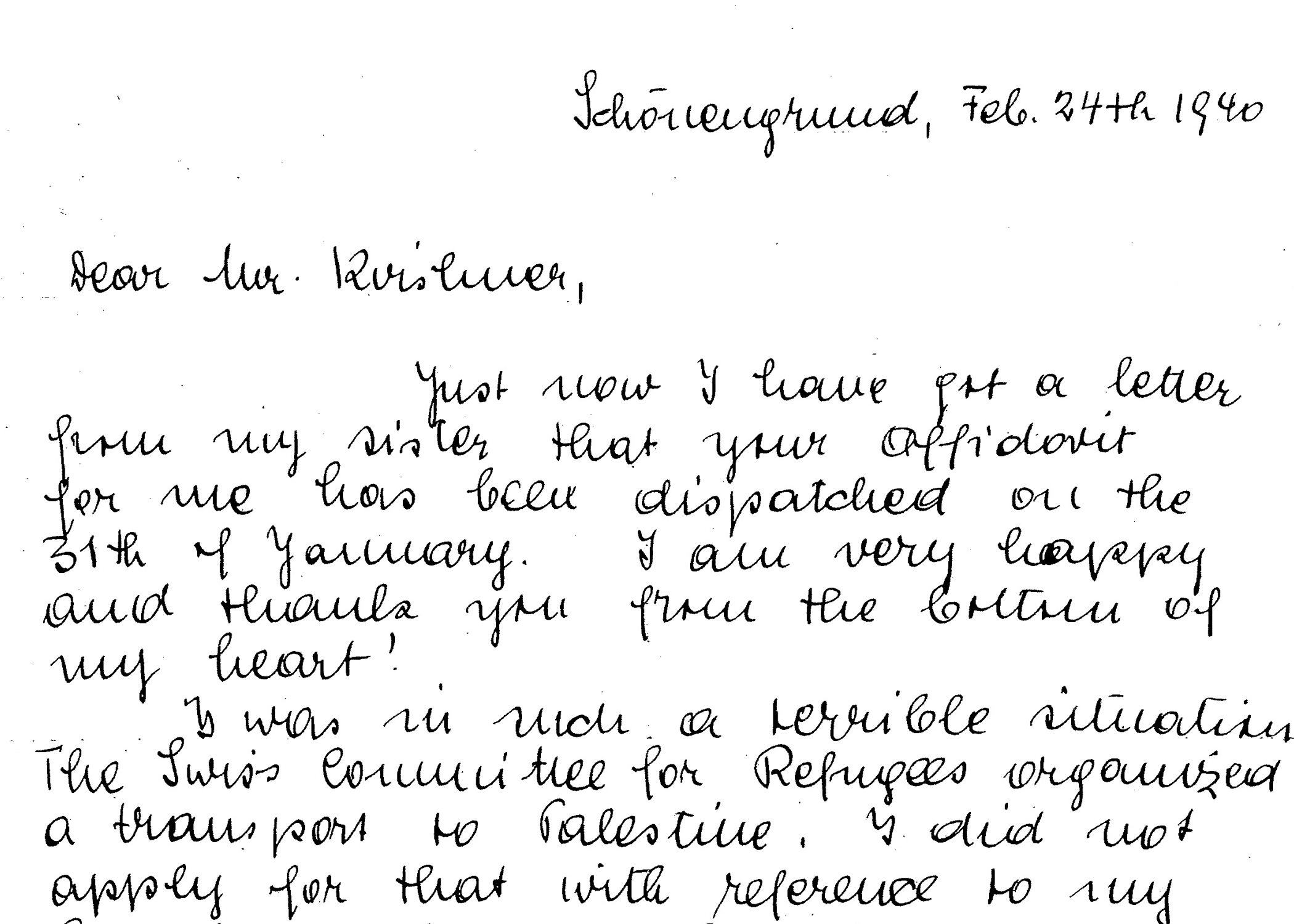 partial image scan of handwritten letter dated February 24 1940