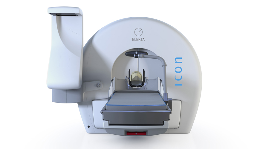 A stock image of the Leksell Gamma Knife Icon machine, on a white background.