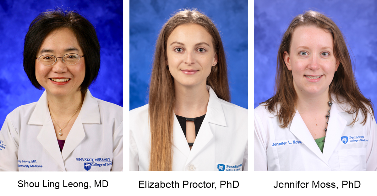 Separate studio shots of three doctors in lab coats