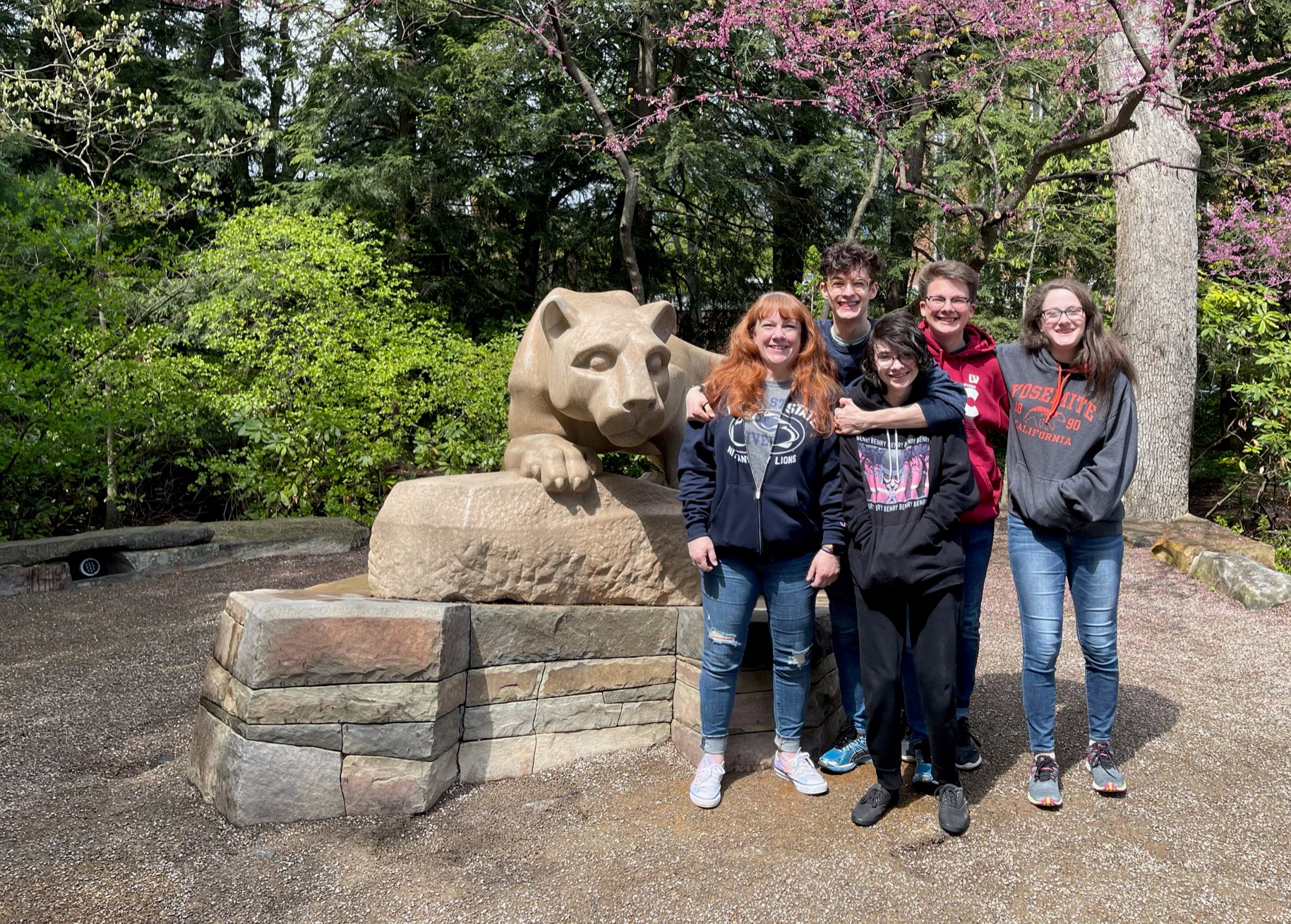 The Liebman family poses at the Nittany Lion Shrine. 