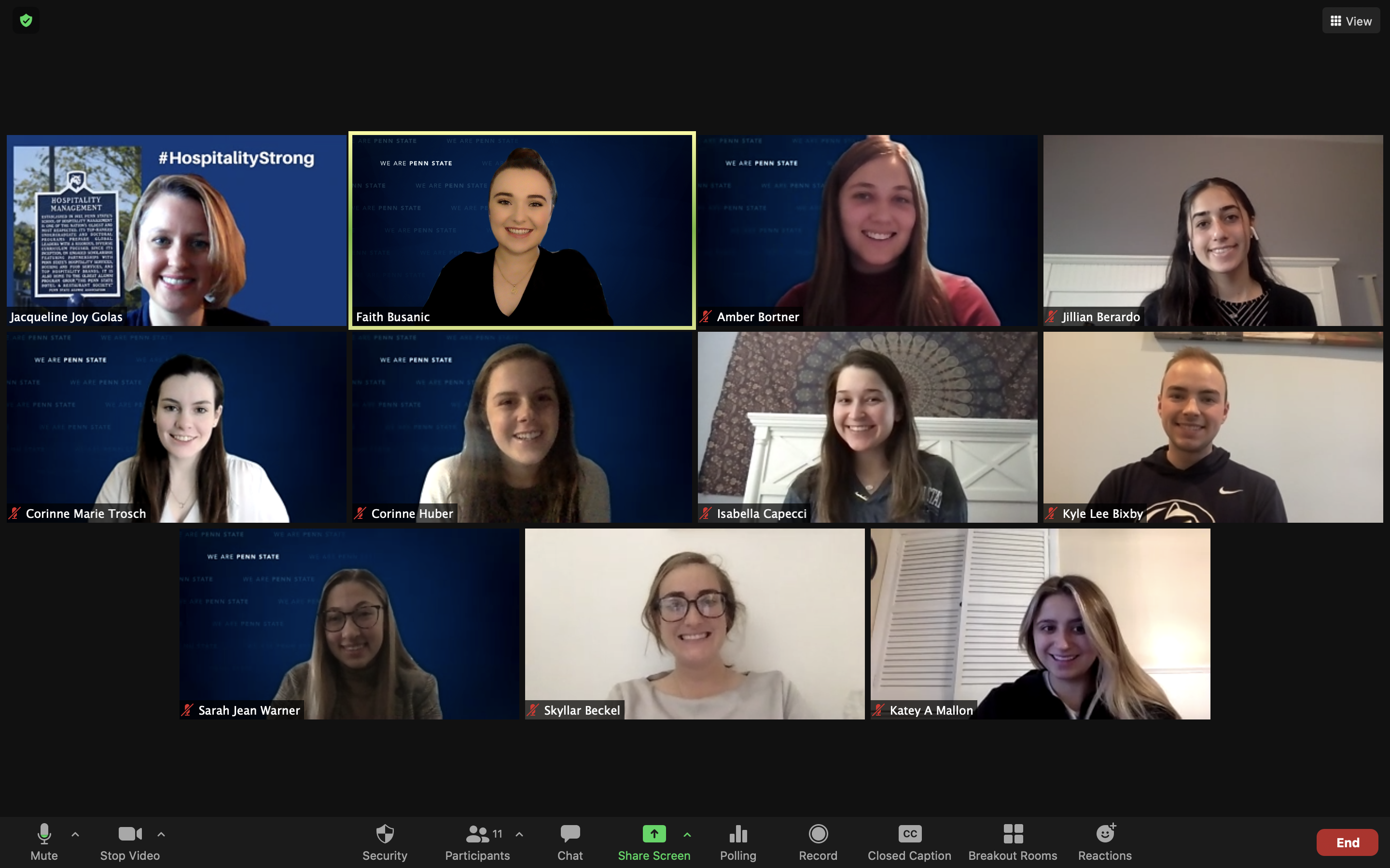 Penn State students on Zoom for PCMA virtual Convening Leaders conference