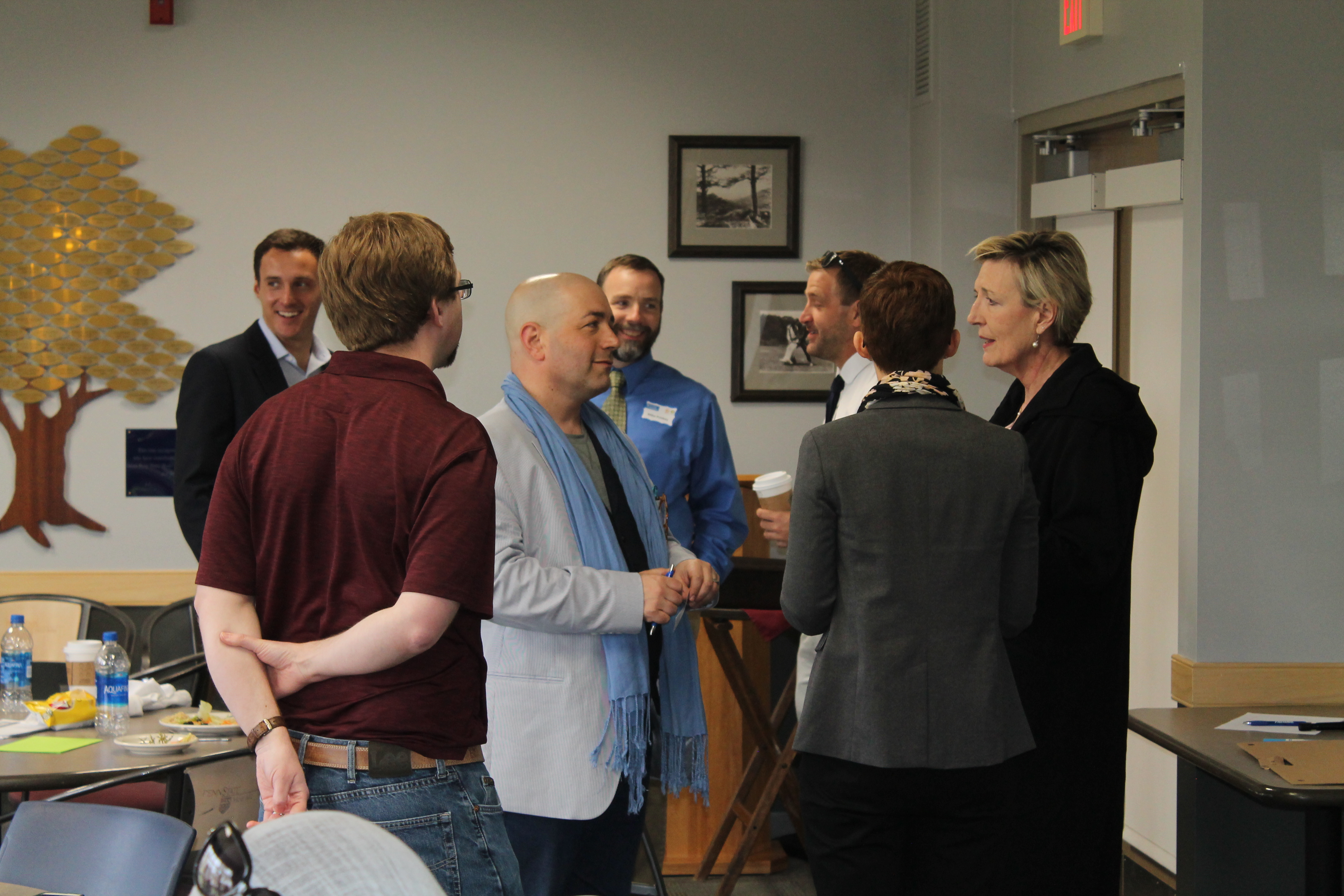 Penn State faculty, staff and students talk with representatives from Lightsource BP about ideas for the new solar array