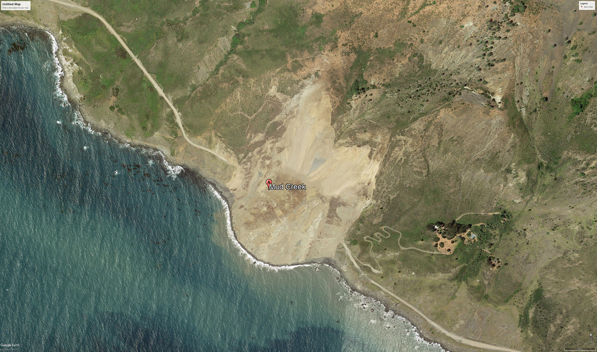 satellite image of a landslide