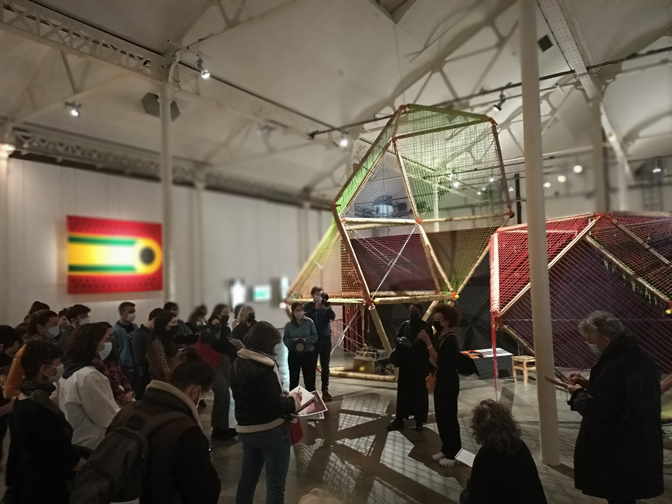 Visitors take in “Fufuzela¬ – Lieu Utile,” as part of the UFA exhibition at Le Lieu Unique in Nantes, France.