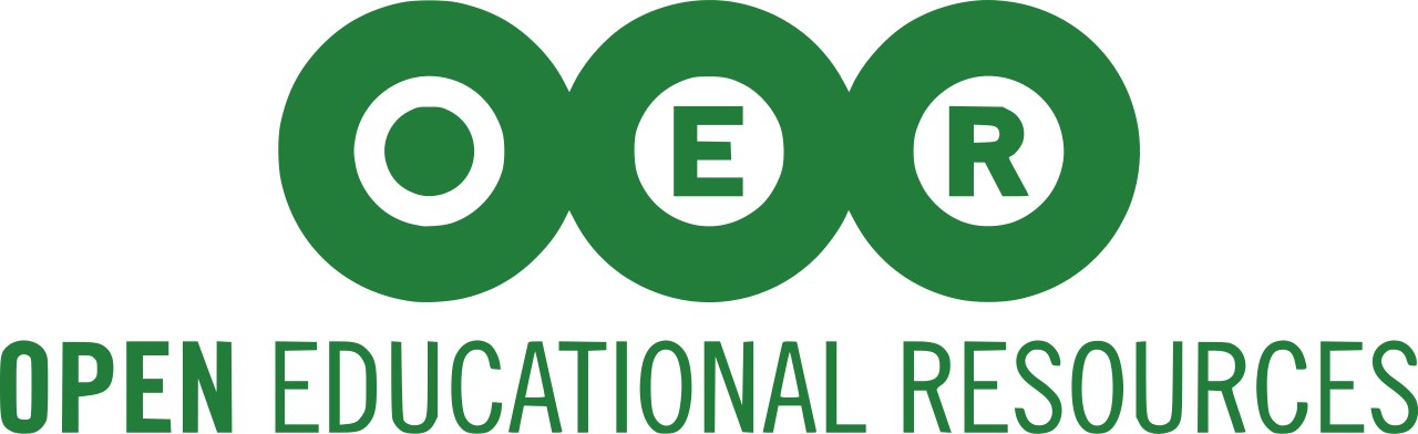 three adjacent green circles, each with one white letter inside, O, E, R, with the words "open educational resources" below