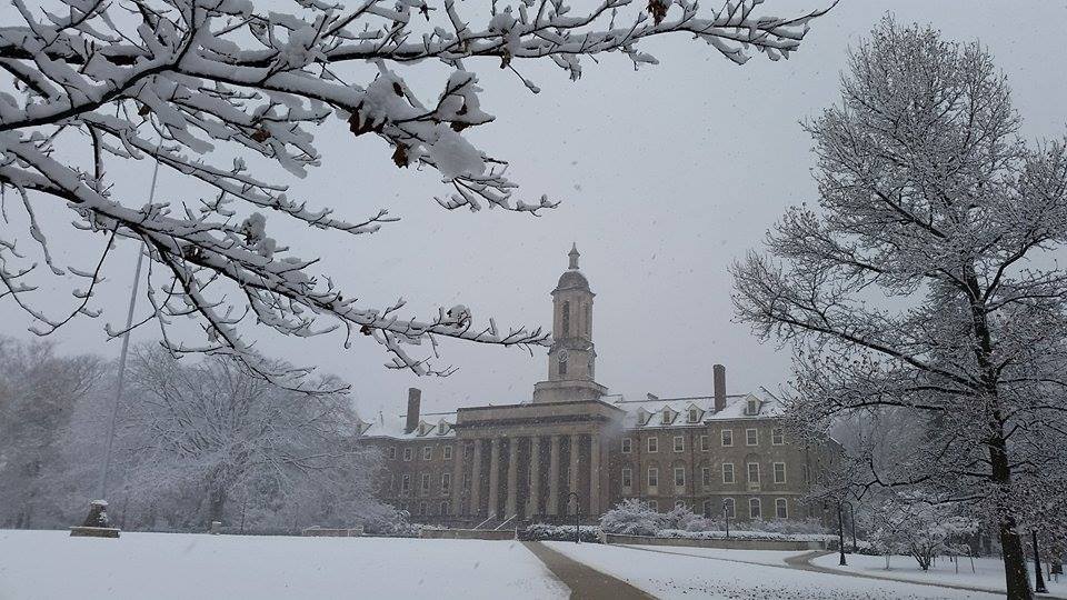 Old Main stands out from its snowy scene