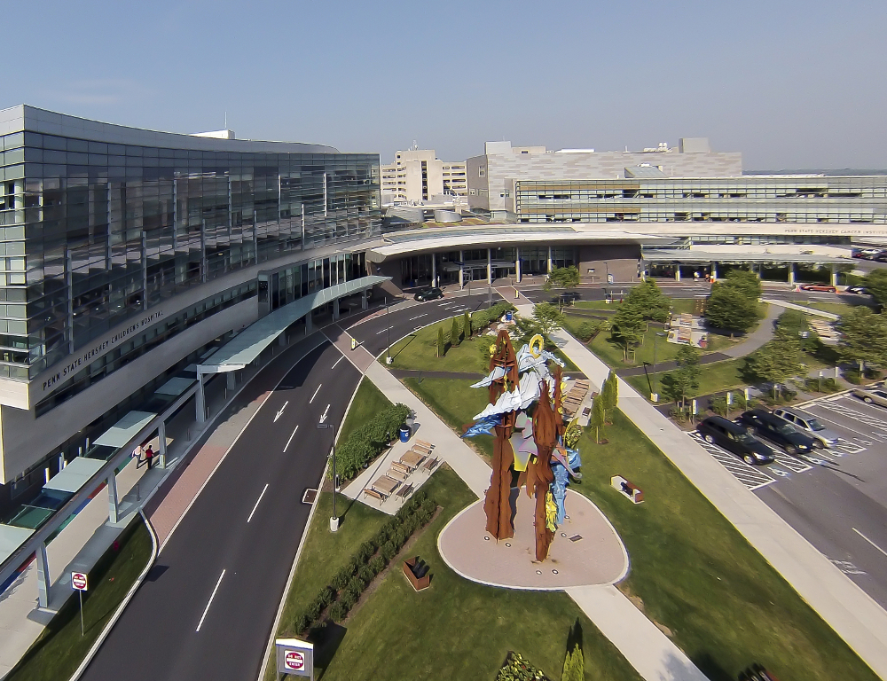 An aerial photo of a hospital campus