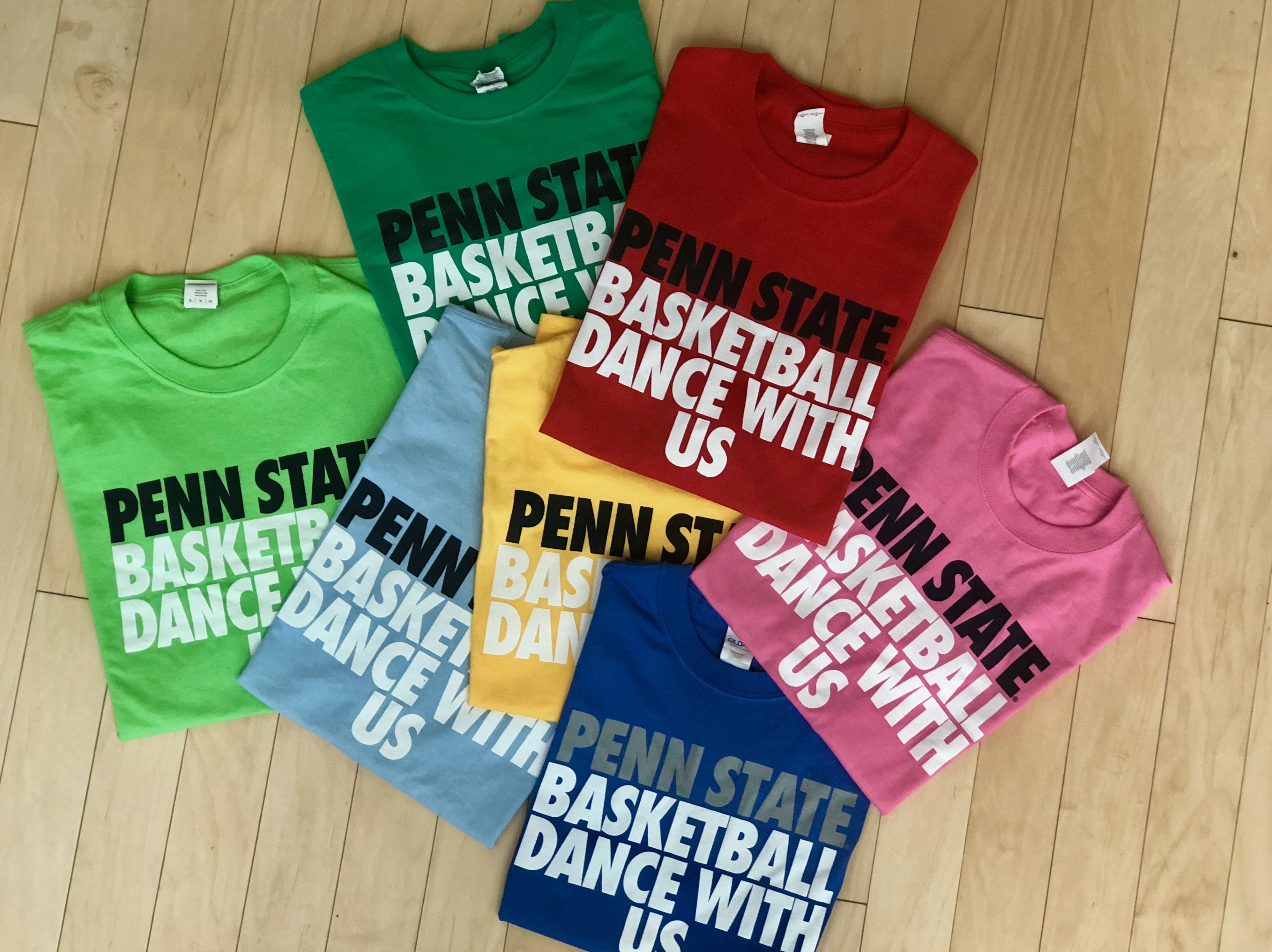 multi-colored T-shirts for THON and Penn State men's basketball