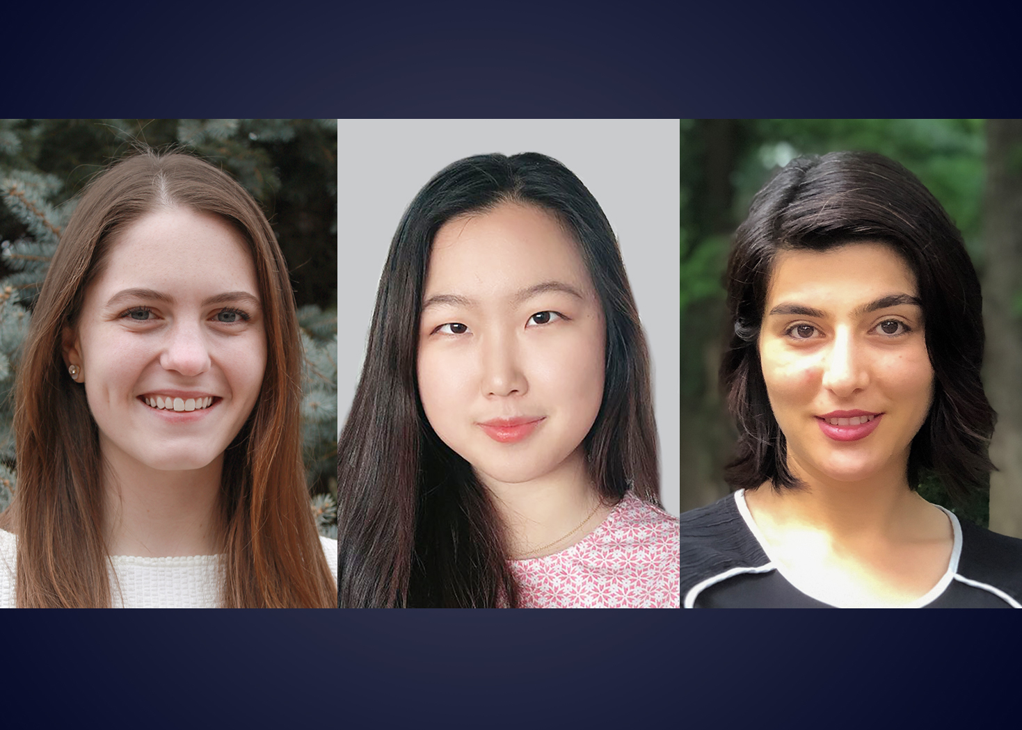 Headshots of Lauren Taylor, Zimeng Chen, and Fahimeh Farhadi