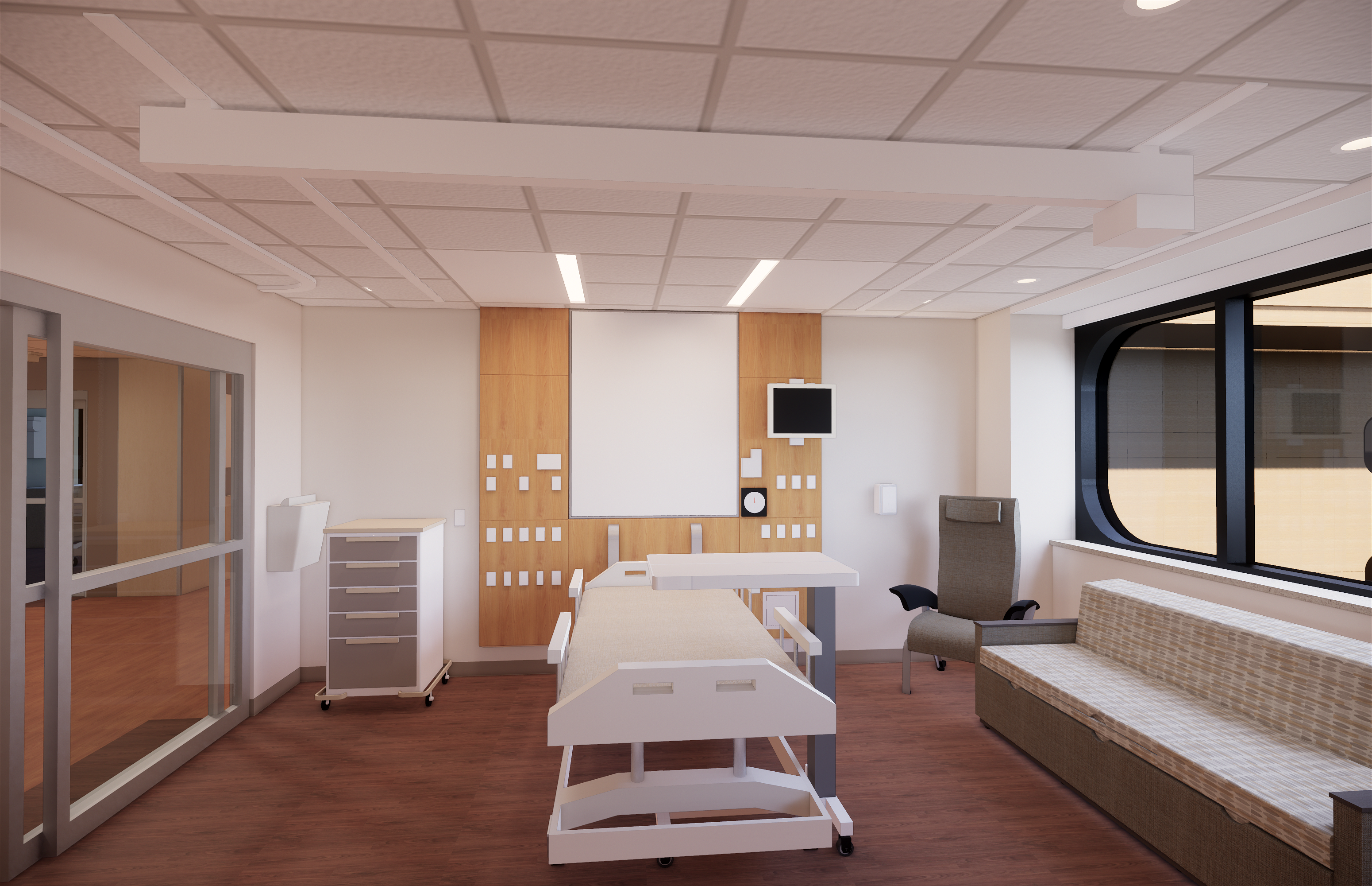 Architect's rendering of renovated private acute care patient room