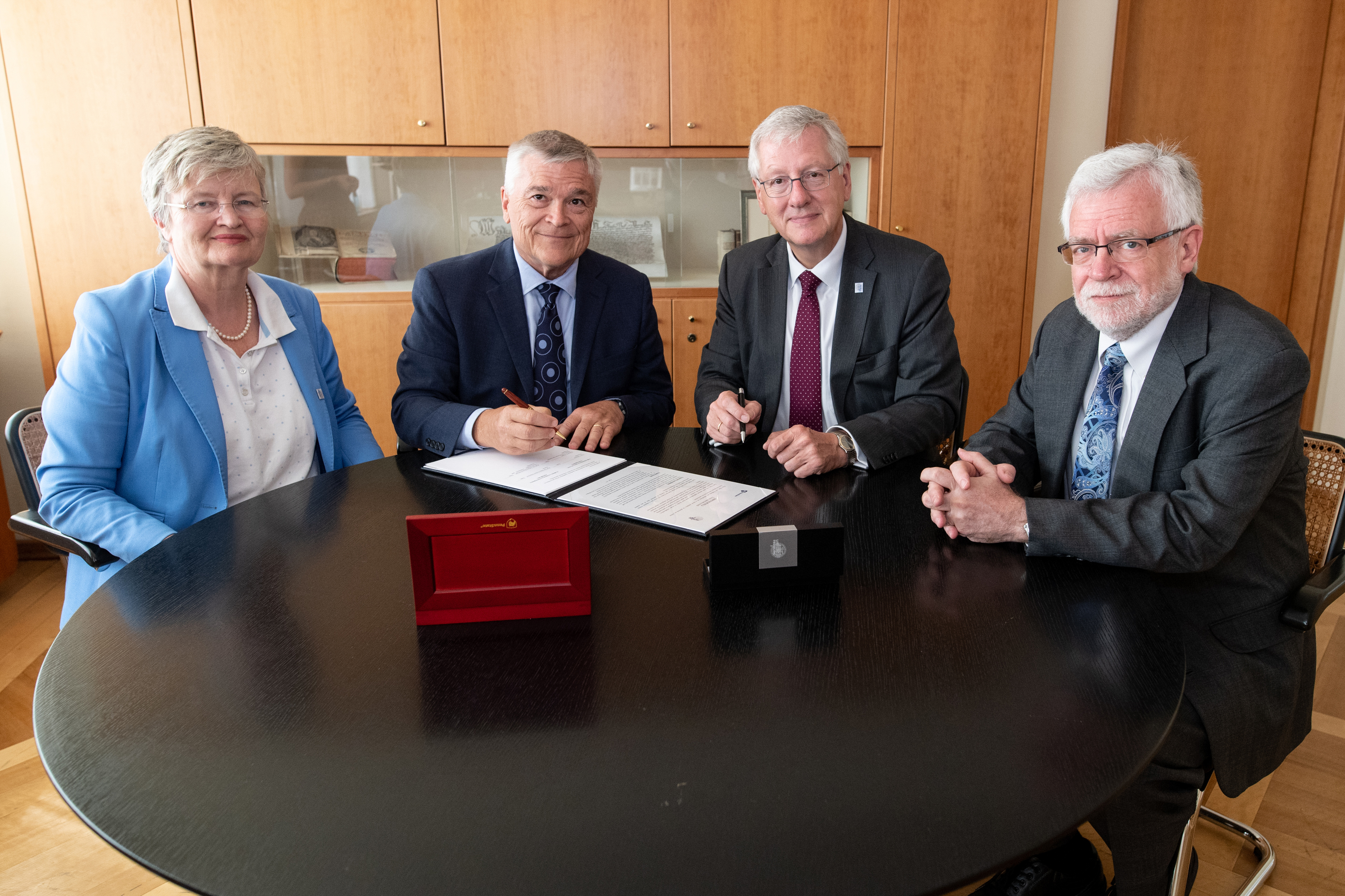 Juliane Besters-Dilger, vice president for academic affairs, University of Freiburg; Eric Barron, president, Penn State; Hans-Jochen Schiewer, rector, University of Freiburg; and Rod Crane, interim vice provost for Global Programs, Penn State