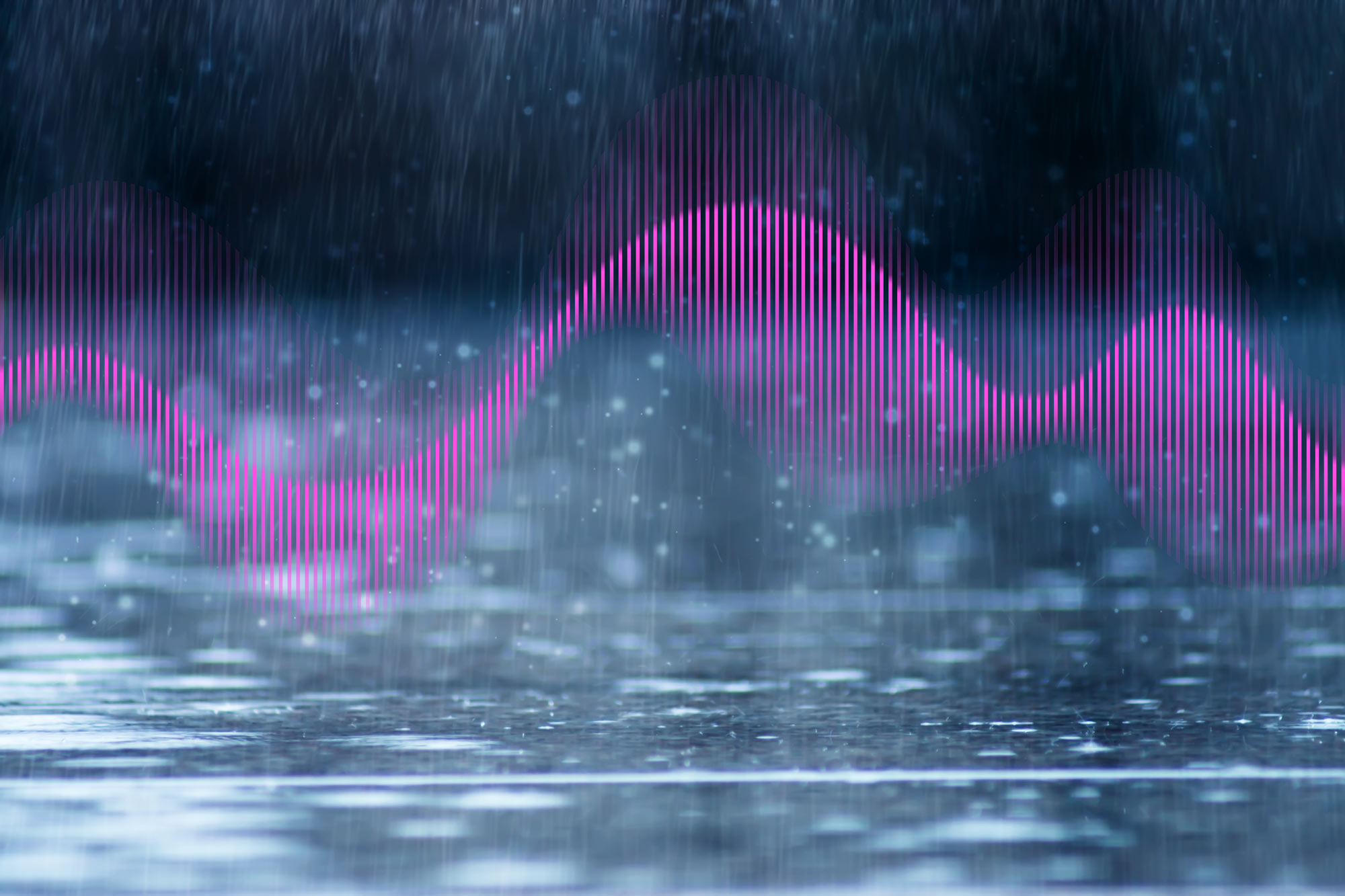 Pink wave in front of rain hitting the ground