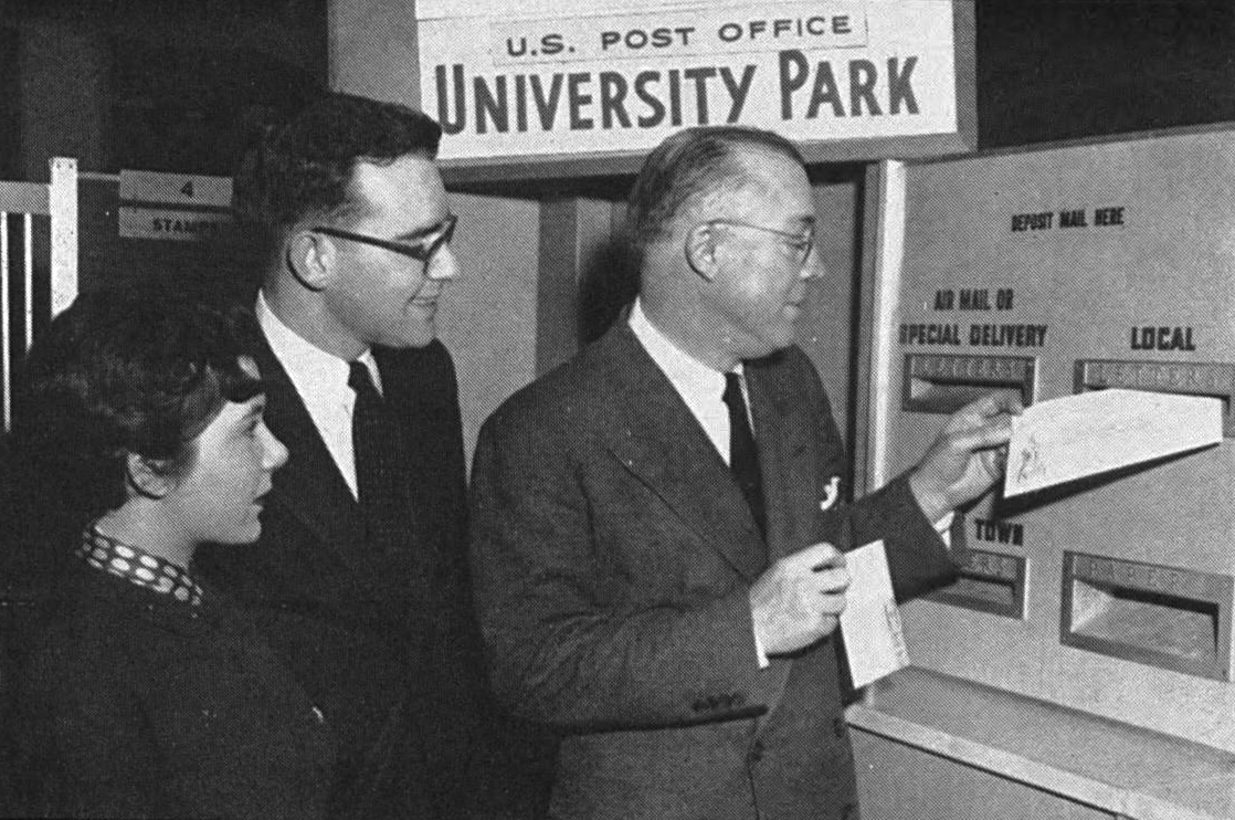 Milton Eisenhower sending mail at new University Park post office