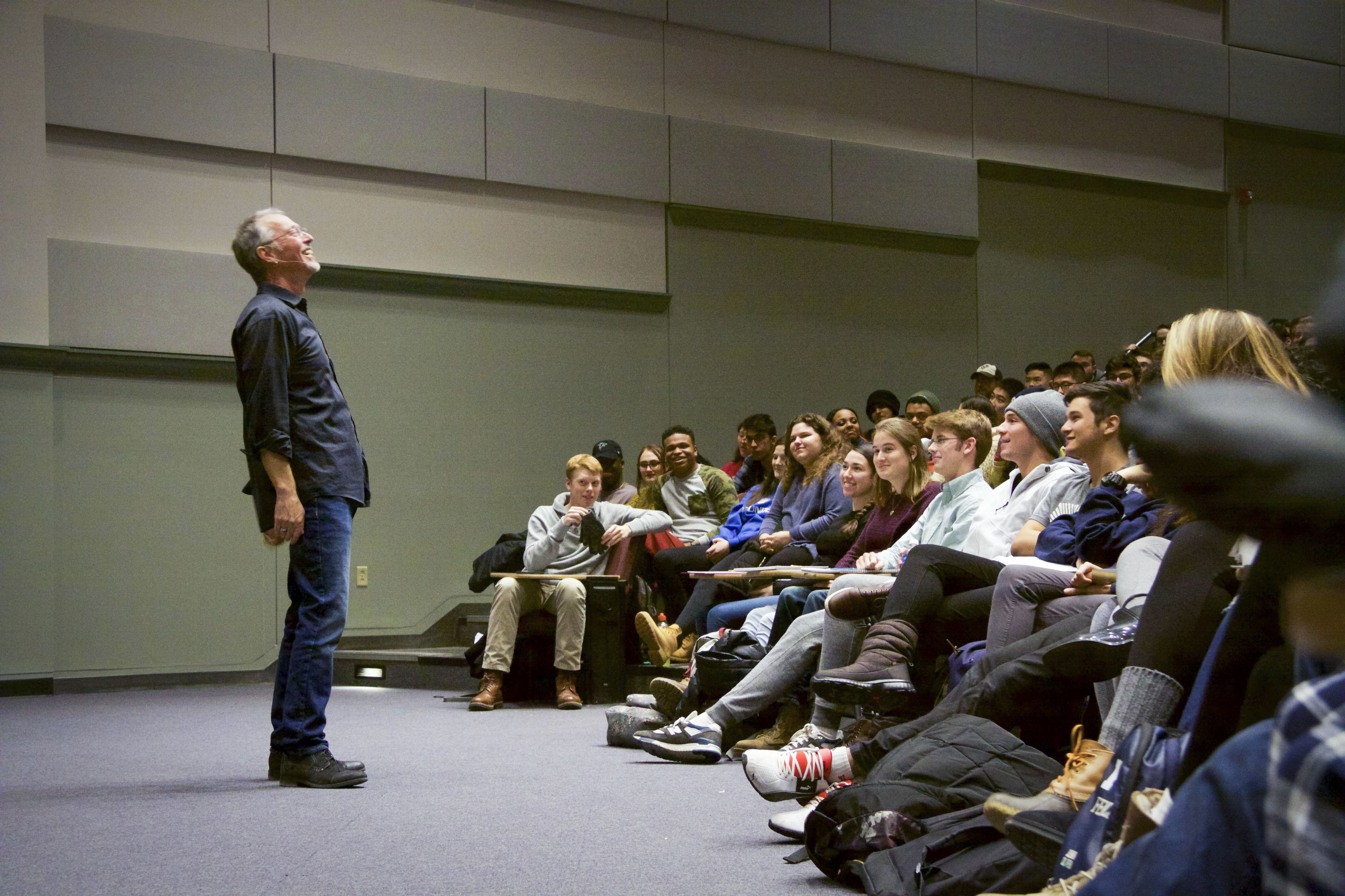 Sam Richards stands in front of his students in class