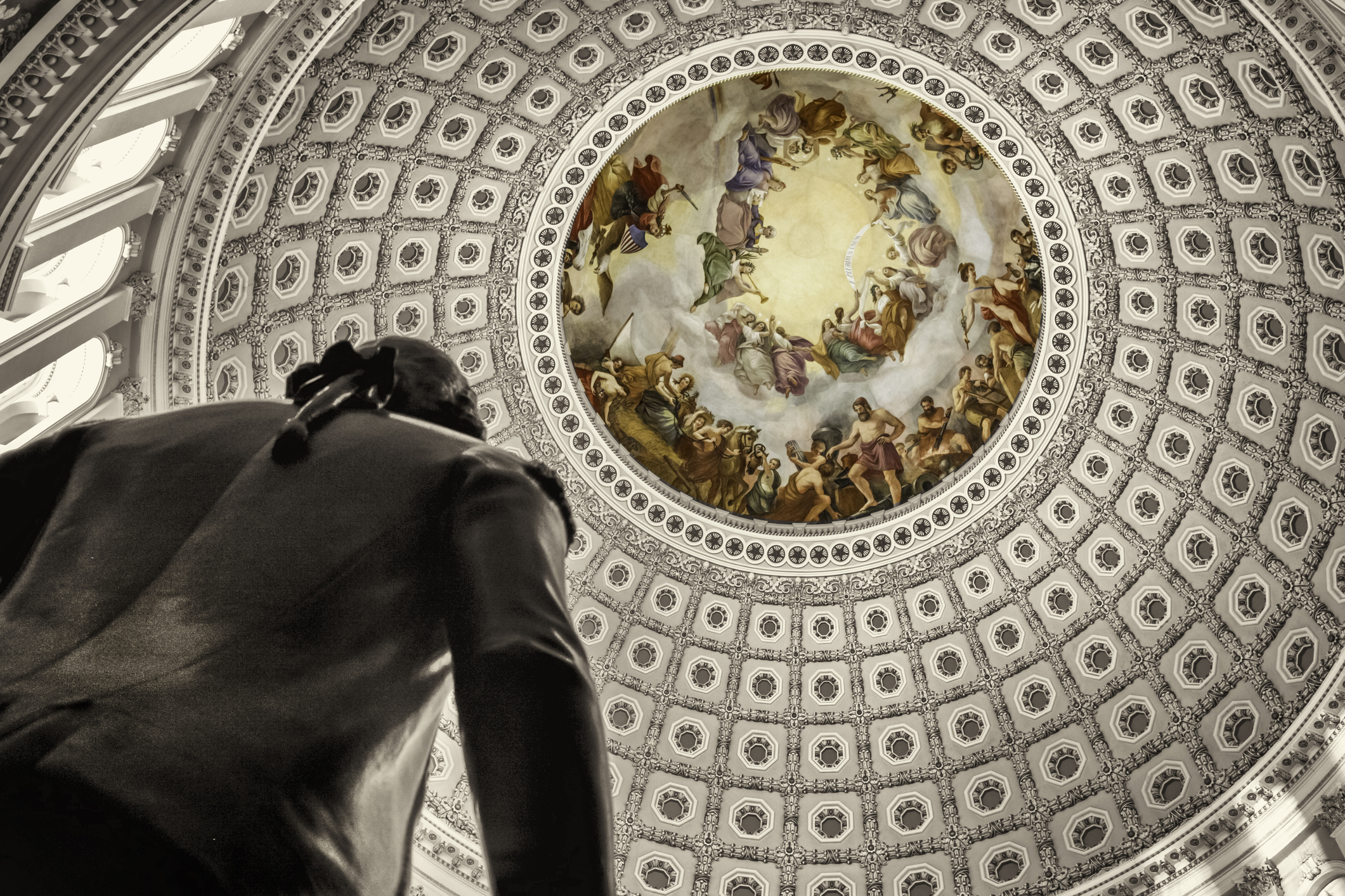 looking up at the dome of the US Capitol rotunda