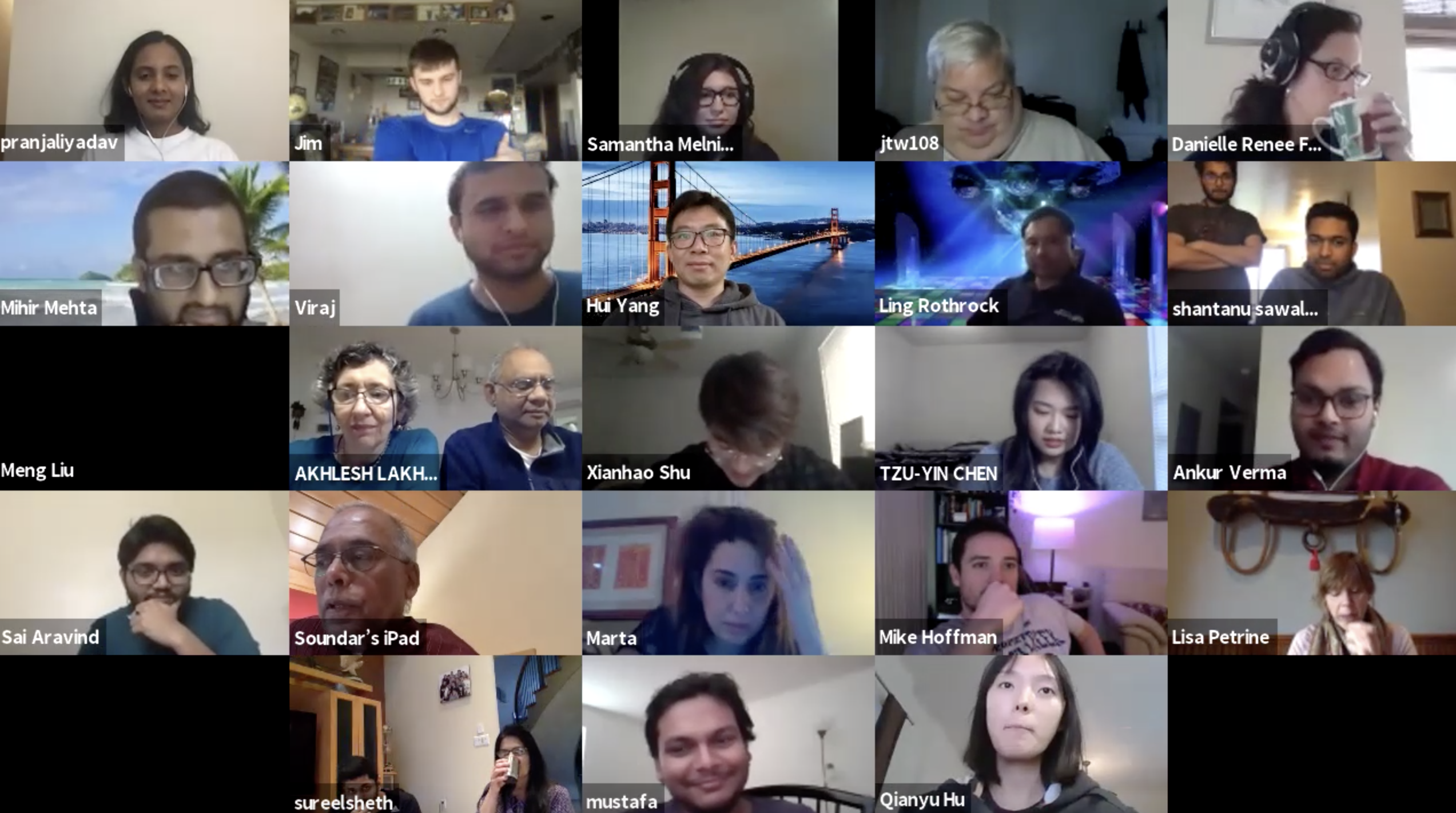 A screen shows participants in a Zoom virtual meeting.