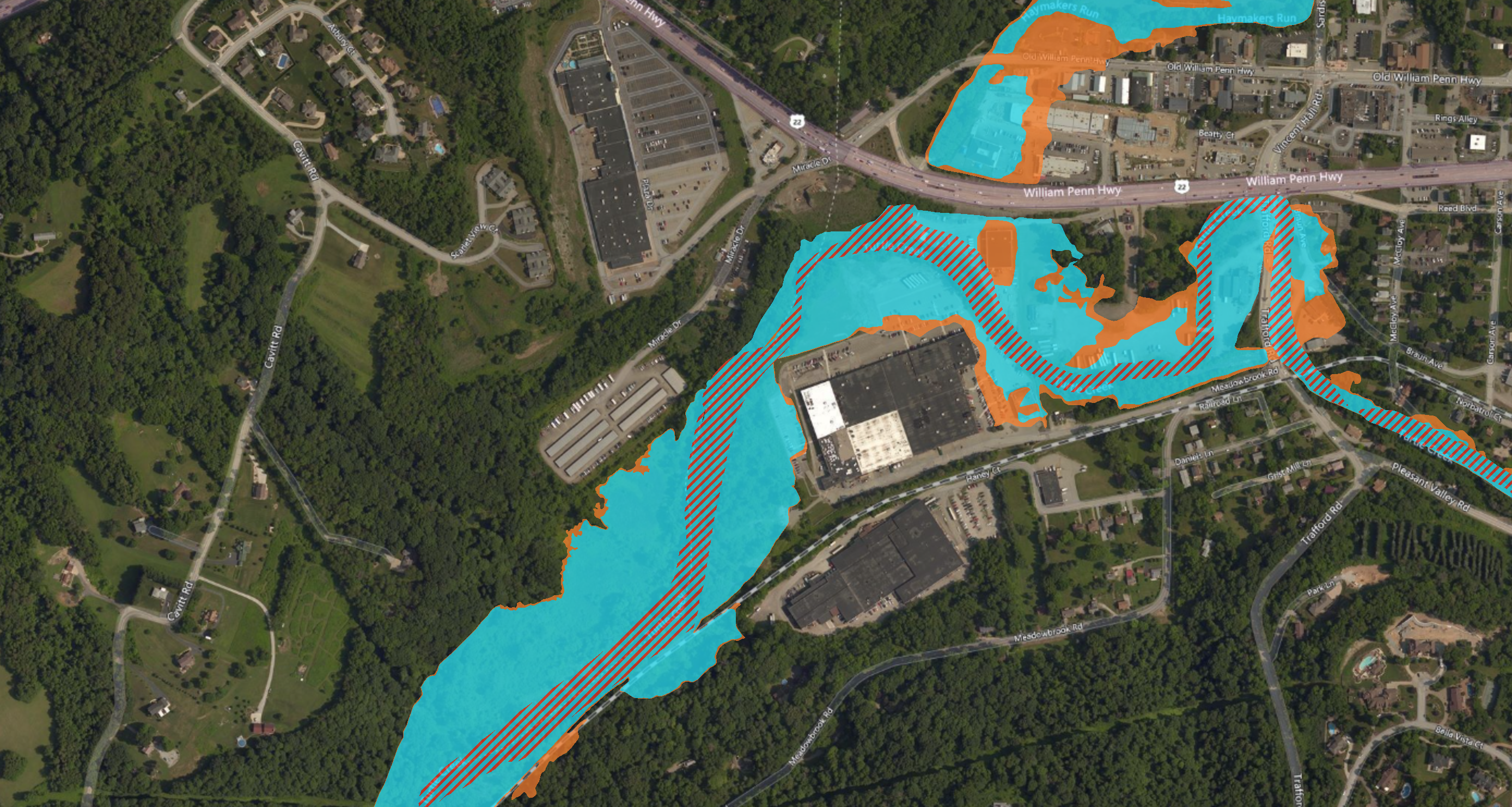 The Pennsylvania Flood Risk Assessment Tool provides users with data on flood hazard zones and data layers including roads, aerial photos and parcel data.