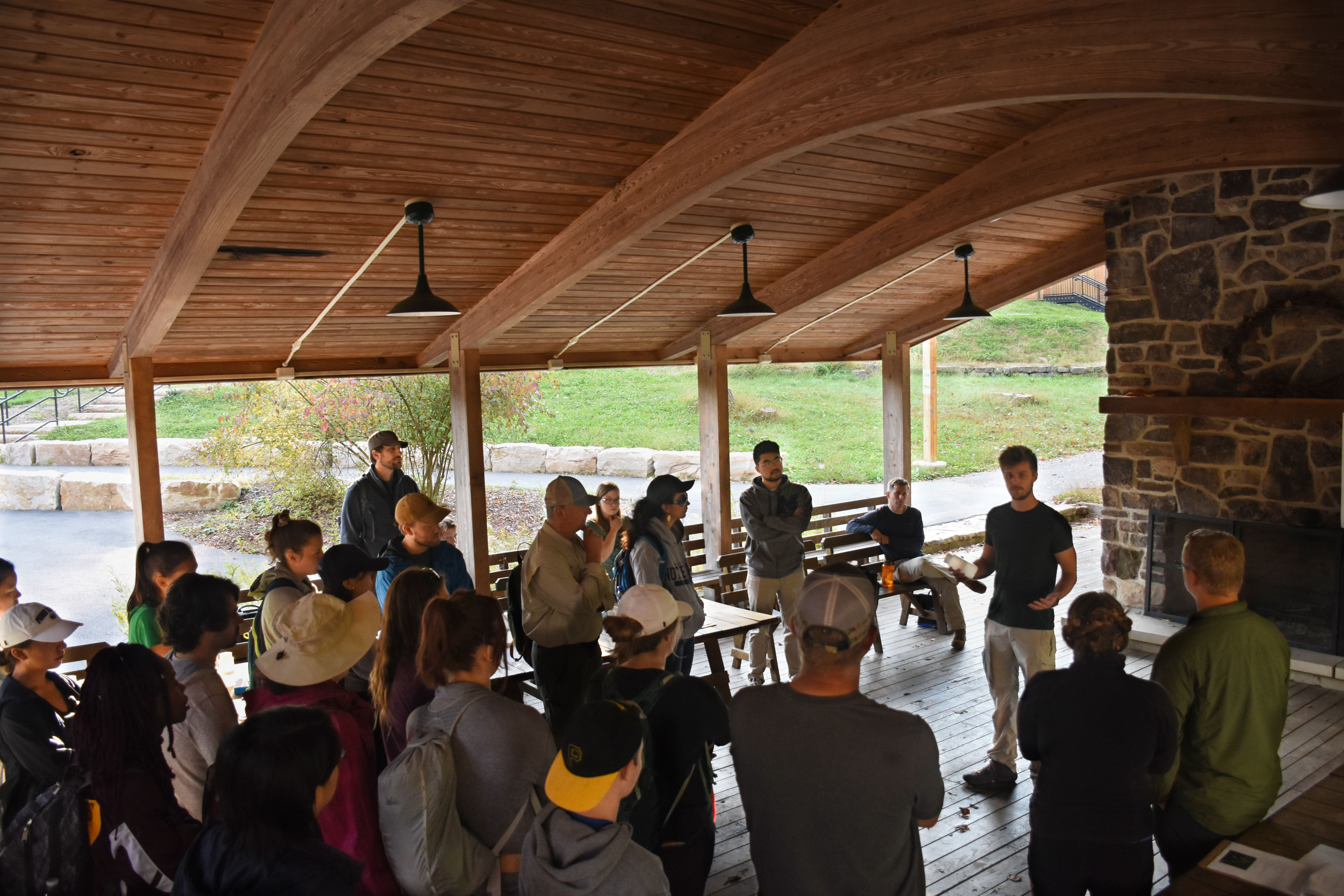 Graduate student Mike Forgeng addresses snapshot day attendees.