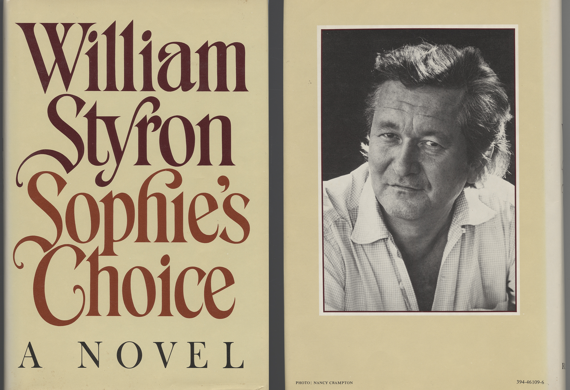 front and back book jacket scans of novel "Sophie's Choice" by William Styron, back cover shows black and white photo of author