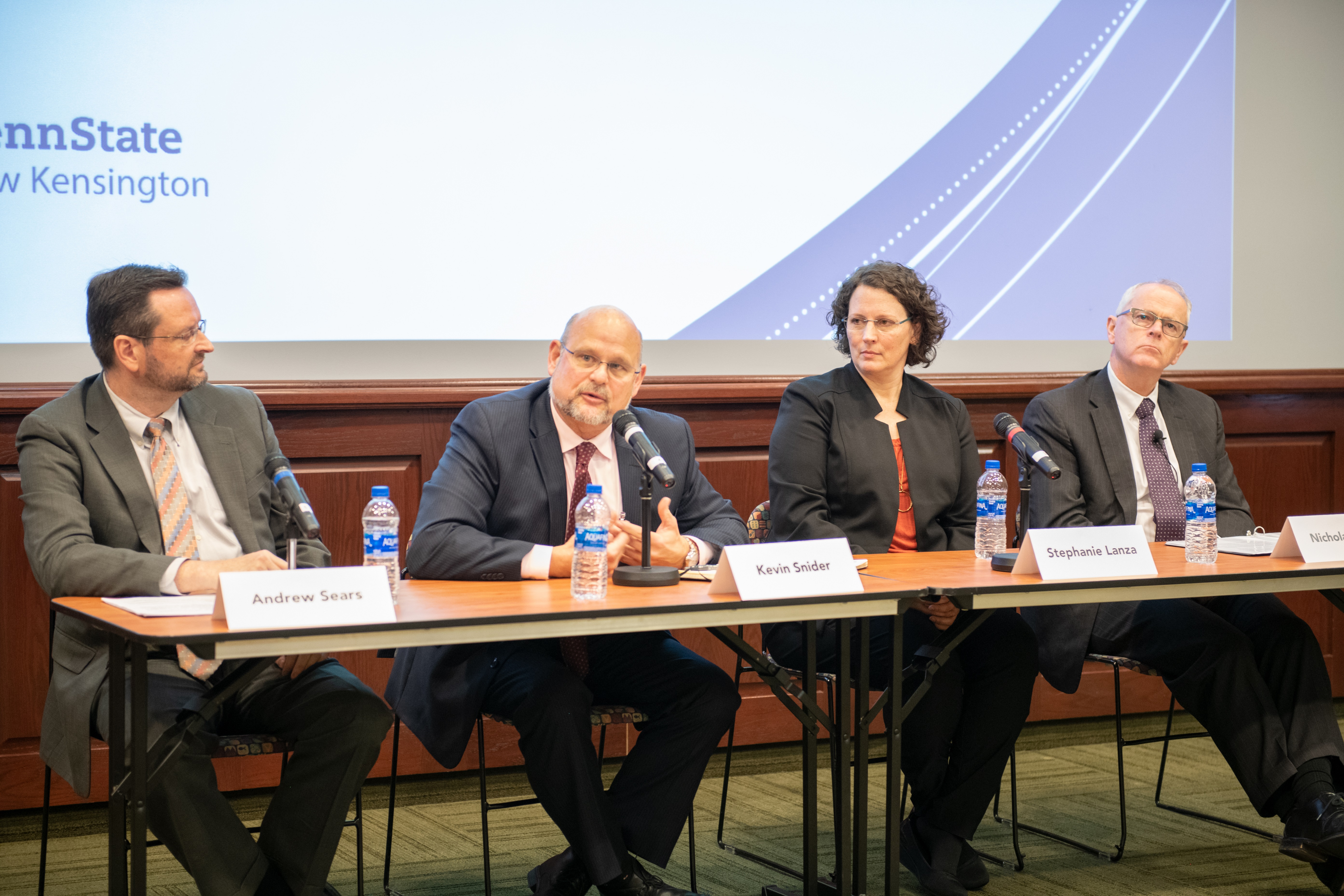 Panelists discuss Penn State's strategic plan at the town hall.