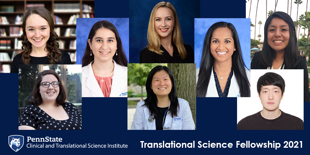 Eight student head and shoulder photos with the Penn State CTSI logo featuring Penn State shield.