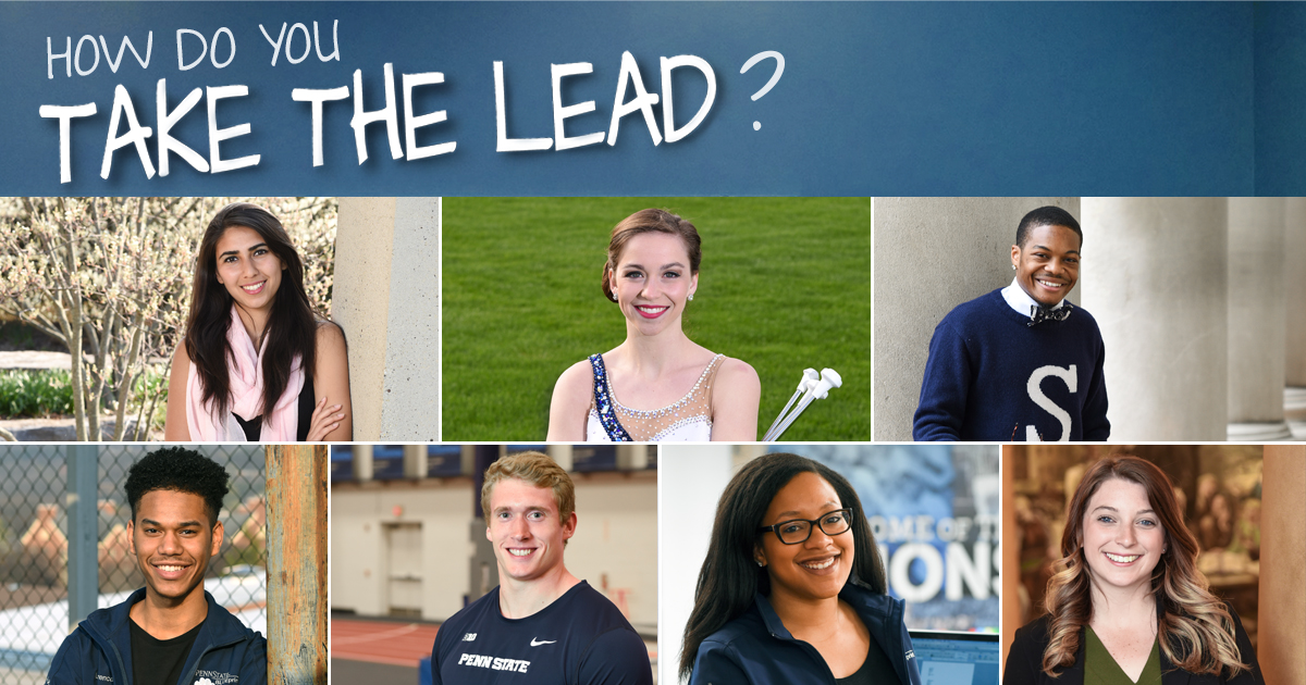 Head shots of seven students featured in the 2017-18 Take the Lead campaign