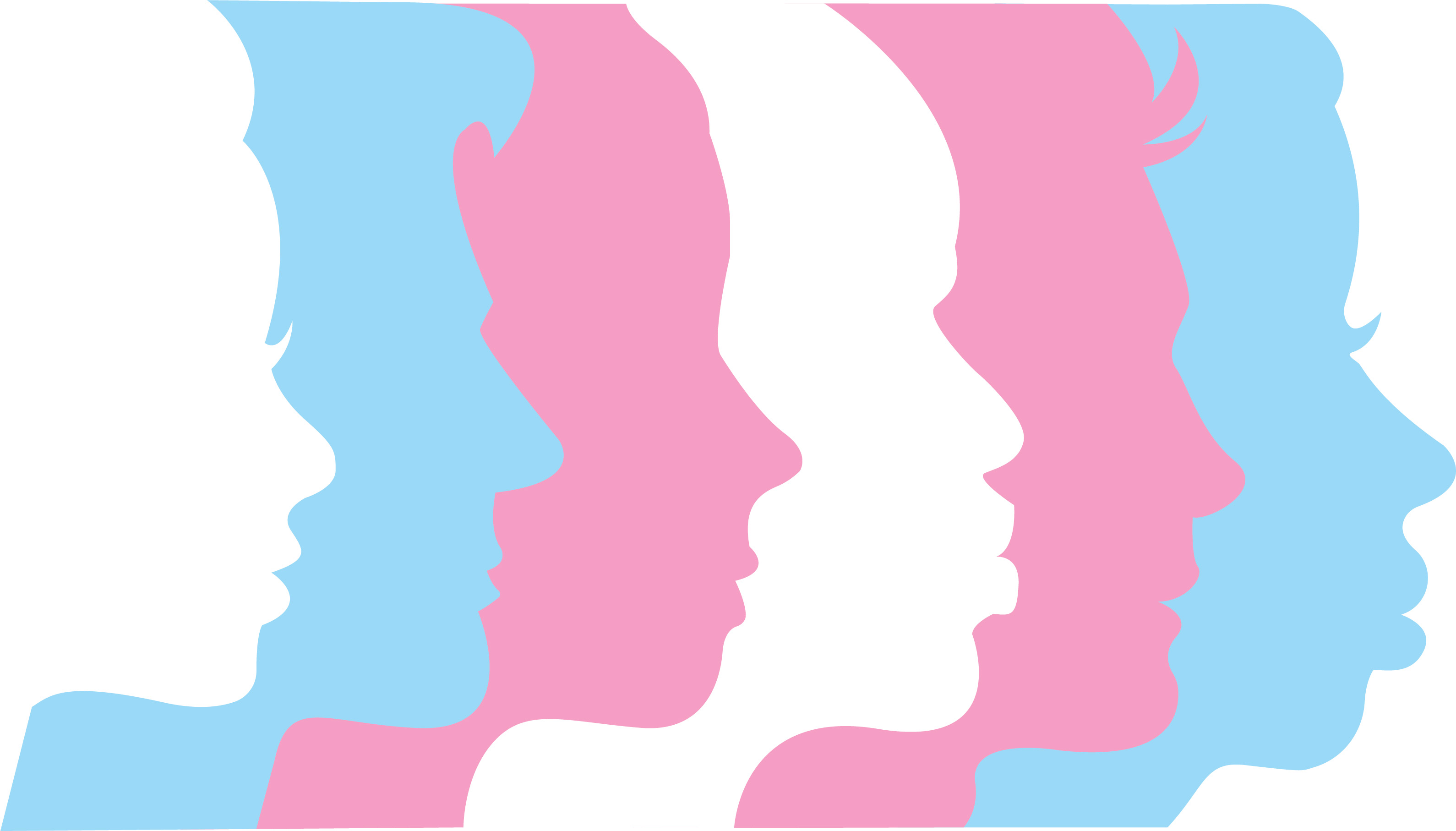 Transgender Awareness Month Logo including pink, blue and white facial silhouette  