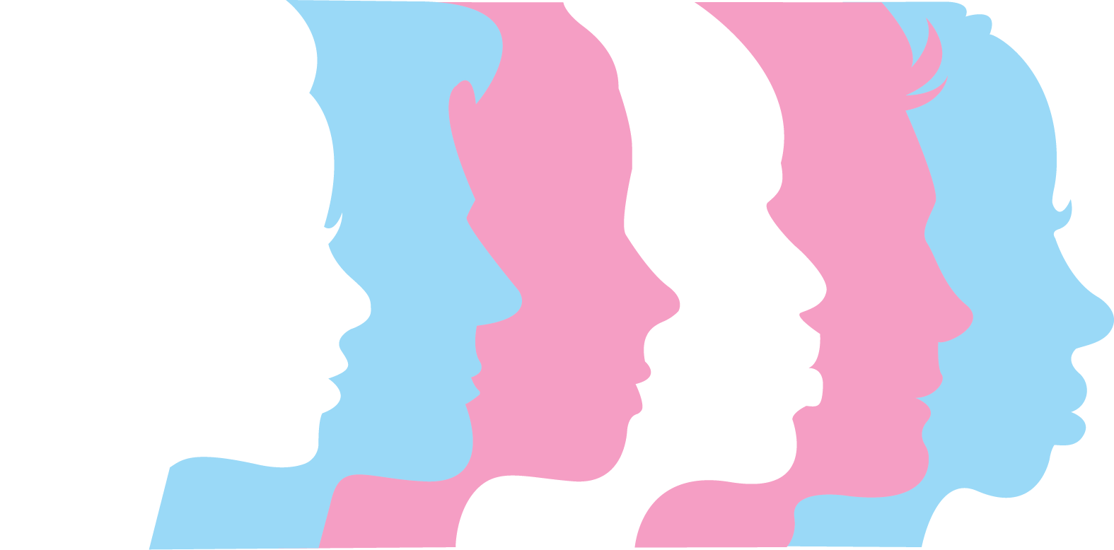 People's faces in the colors of the Trans flag