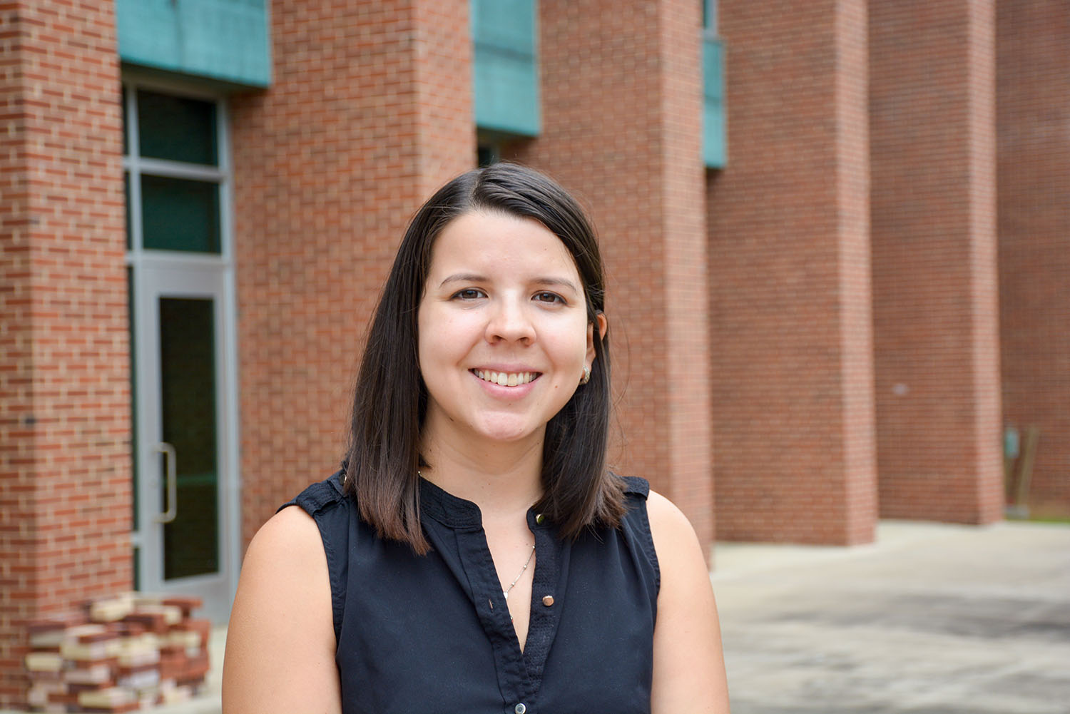 Photograph of Elena Vazquez outside of the Stuckeman Family Building