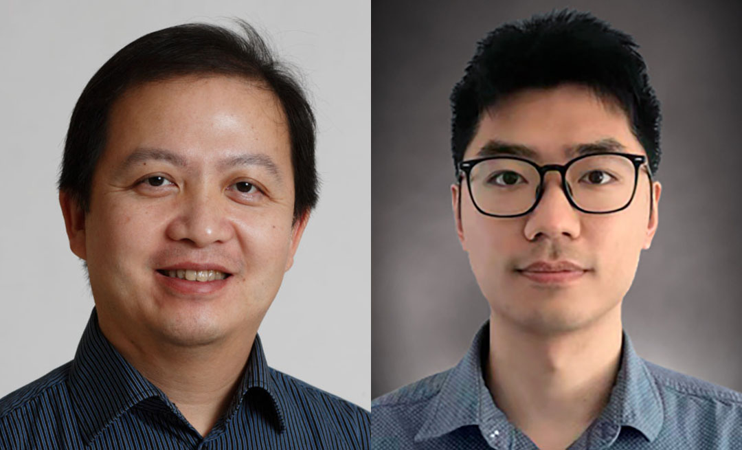 Two headshots side by side. The left side features a man wearing a dark blue and black striped shirt, and the right side features a man wearing glasses and a blue-gray shirt