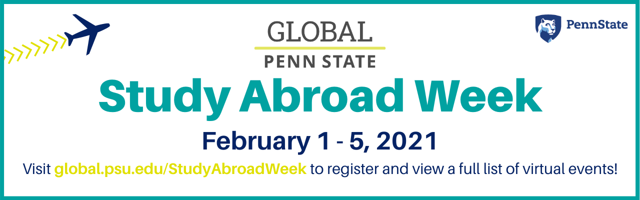 A banner advertising Study Abroad Week, February 1st-5th, 2021