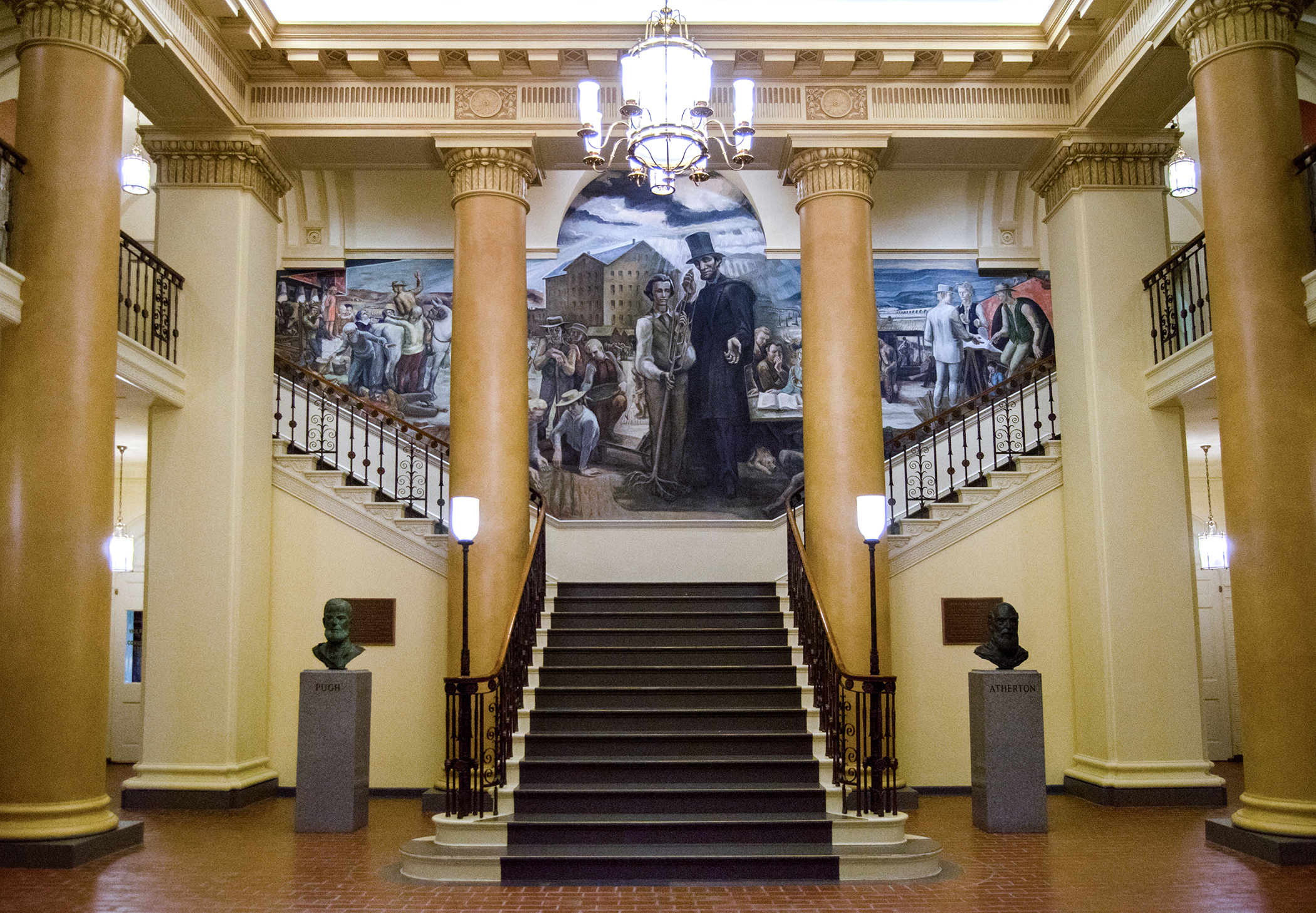 The north wall of the Land-Grant Frescoes in Old Main