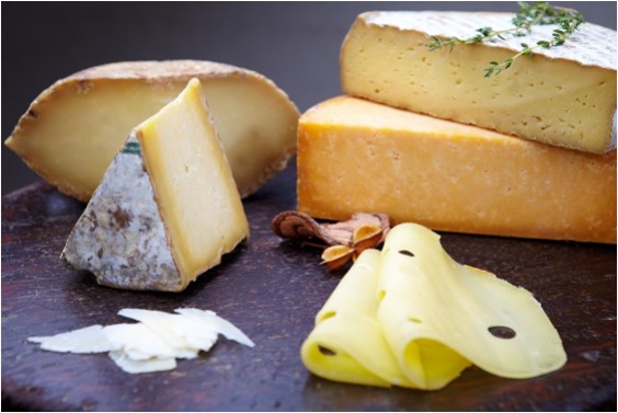 cheeses on display